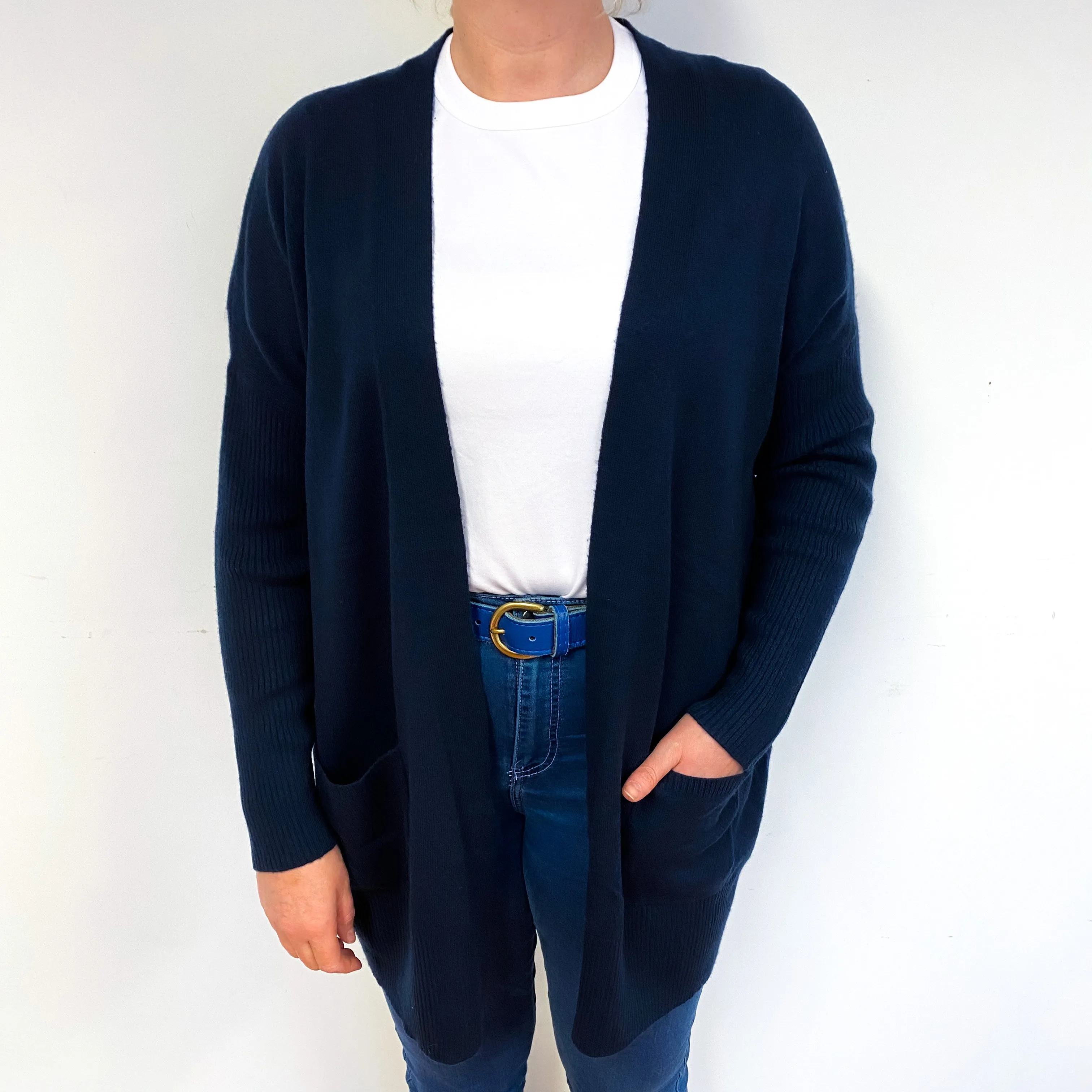 Darkest Navy Slouchy Cashmere Edge to Edge Cardigan Large