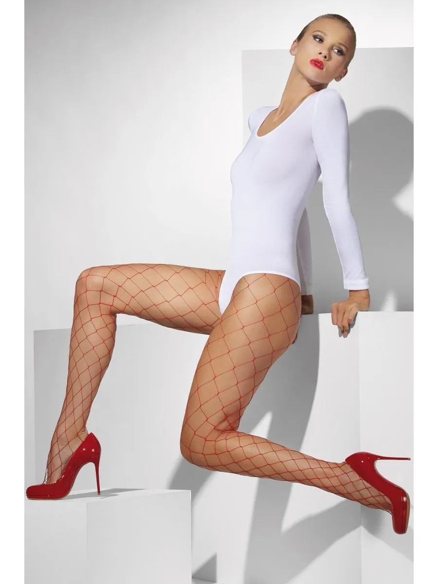 Diamond Net Tights, Red