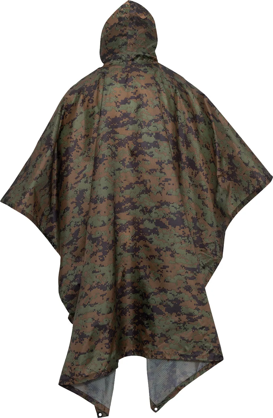 Digital Woodland Camouflage - GI Enhanced Military Style Poncho - Polyester Ripstop