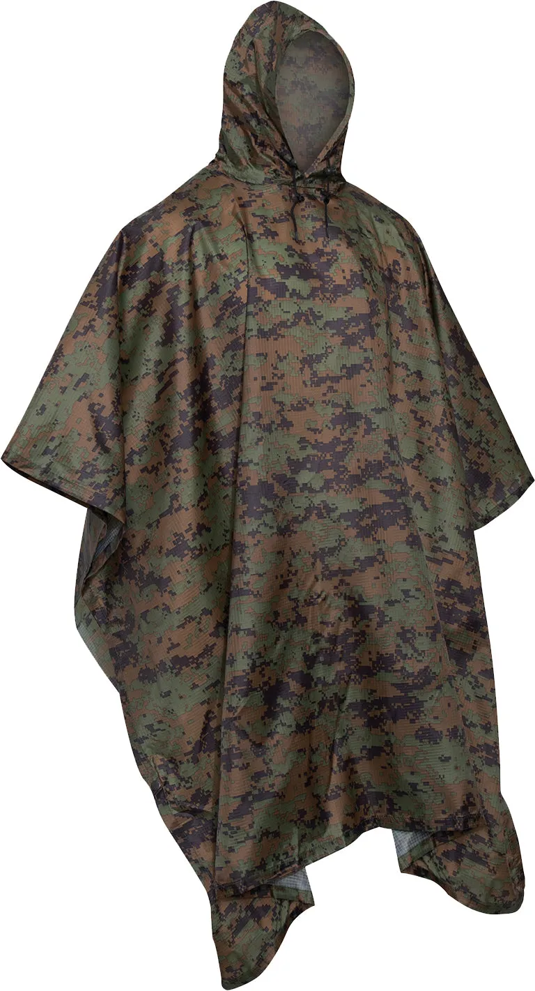 Digital Woodland Camouflage - GI Enhanced Military Style Poncho - Polyester Ripstop