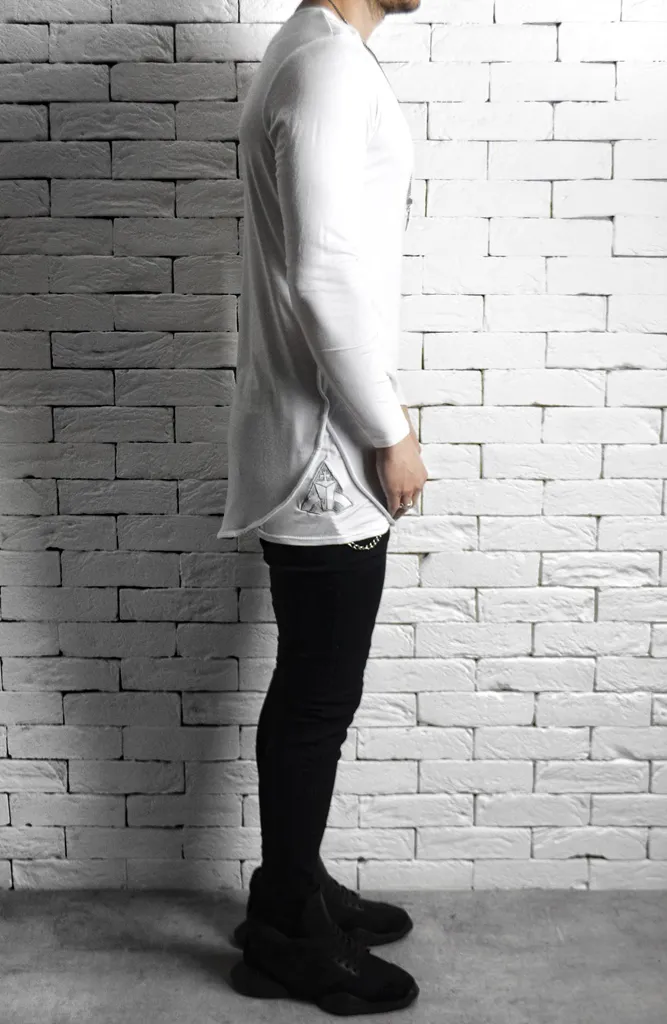 Directional Piped Long Sleeve T-Shirt - White