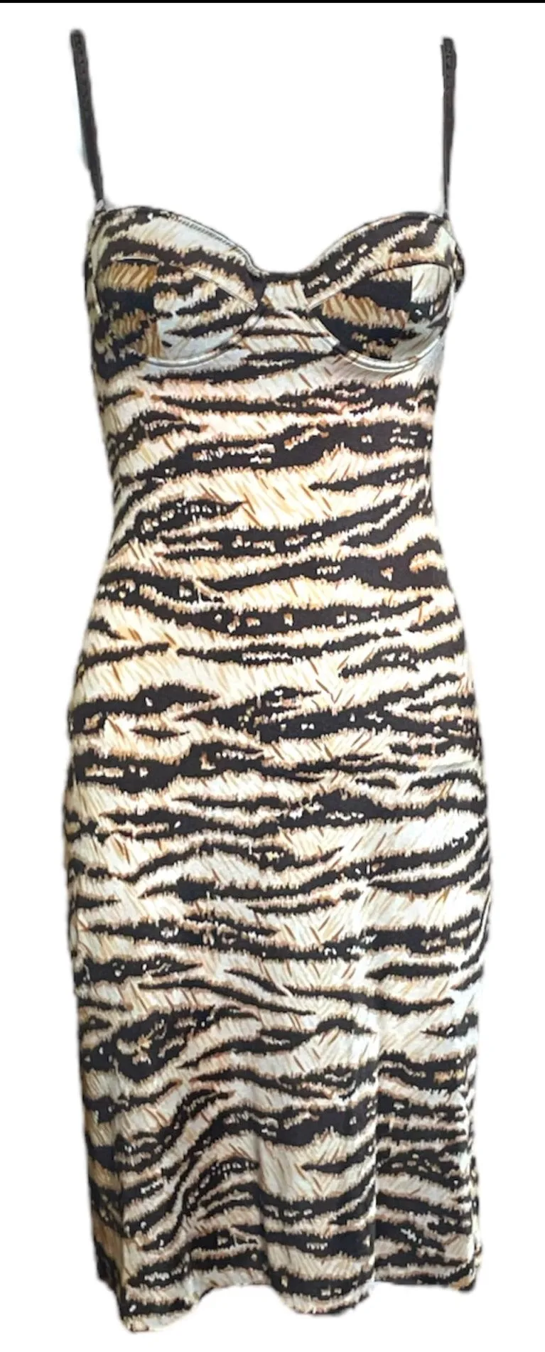 Dolce & Gabbana Y2K Stretchy Tiger Print Slip Dress, NOS