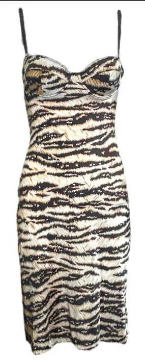 Dolce & Gabbana Y2K Stretchy Tiger Print Slip Dress, NOS