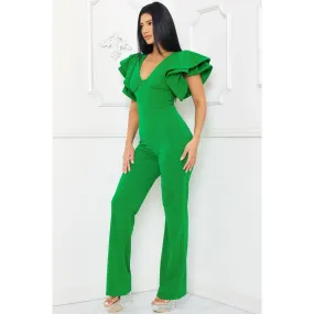 Double Layer Ruffle Shoulder Jumpsuit