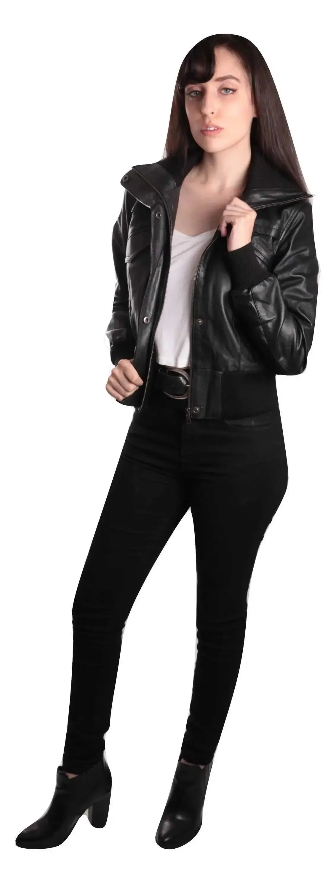 Elegant Women's Lambskin Short Bomber Jacket