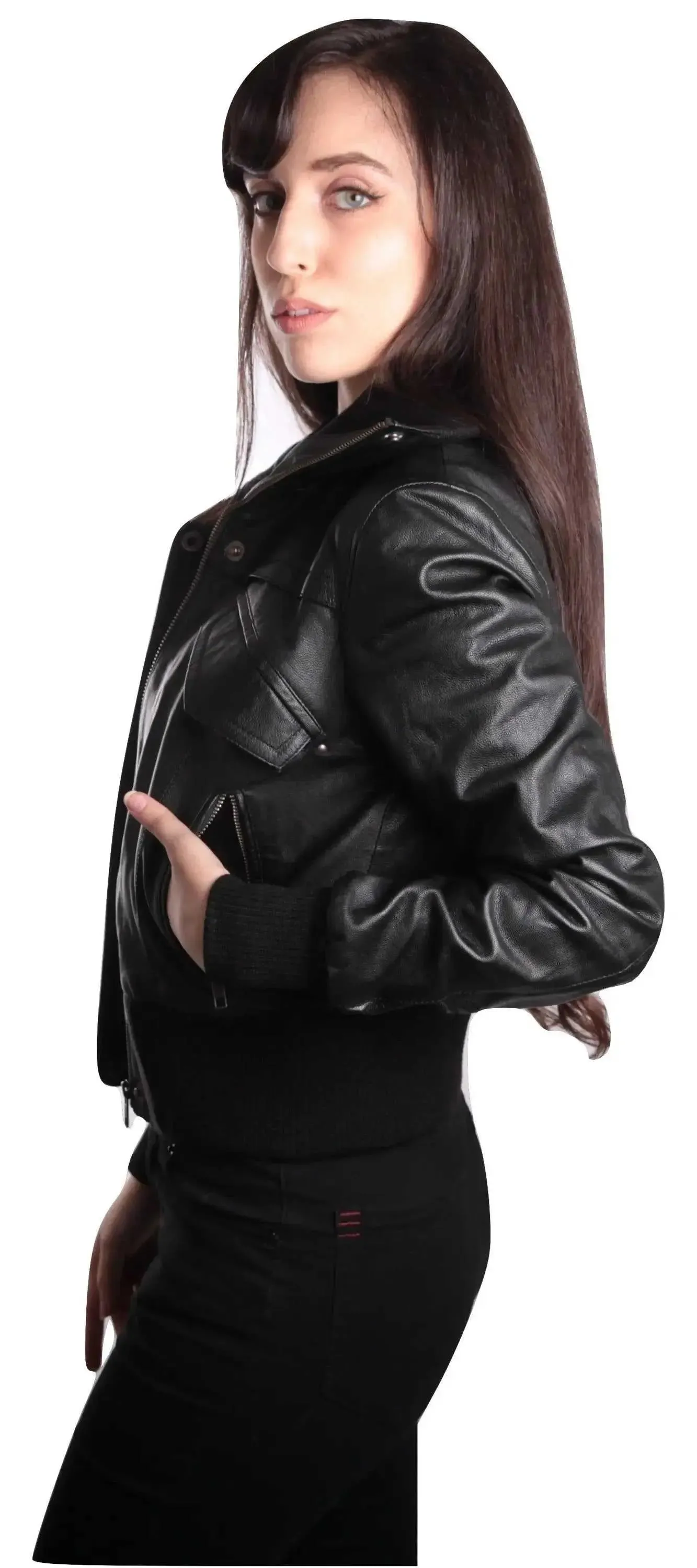 Elegant Women's Lambskin Short Bomber Jacket