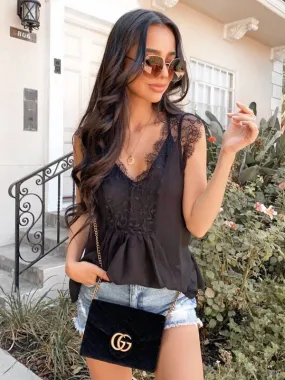 'Elise' Black Lace Layered Tank