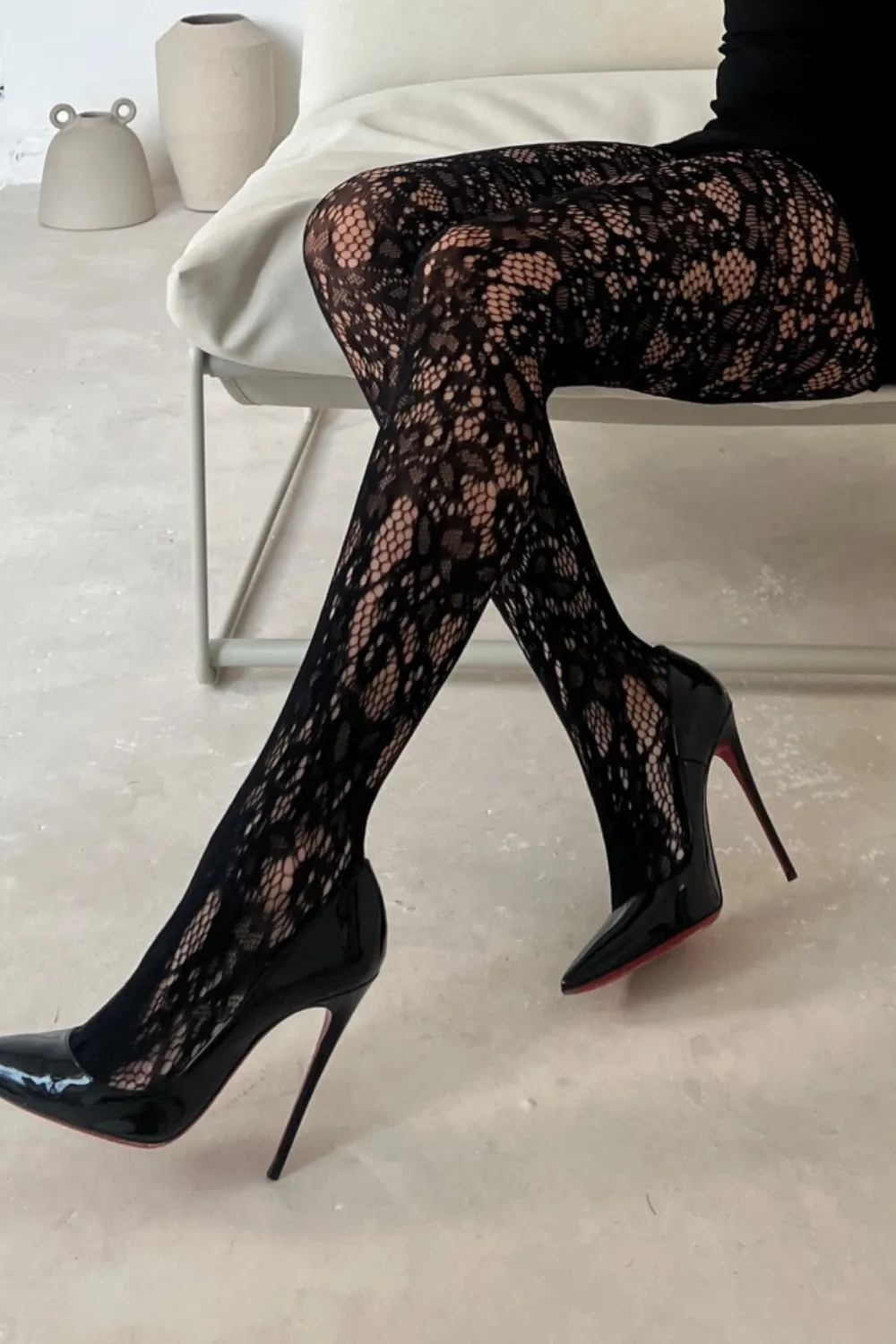 Ellie black sheer lace tights