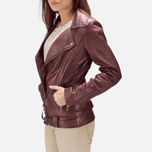 Exquisite Maroon Leather Biker Jacket