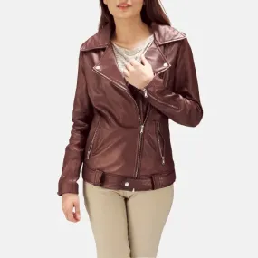 Exquisite Maroon Leather Biker Jacket