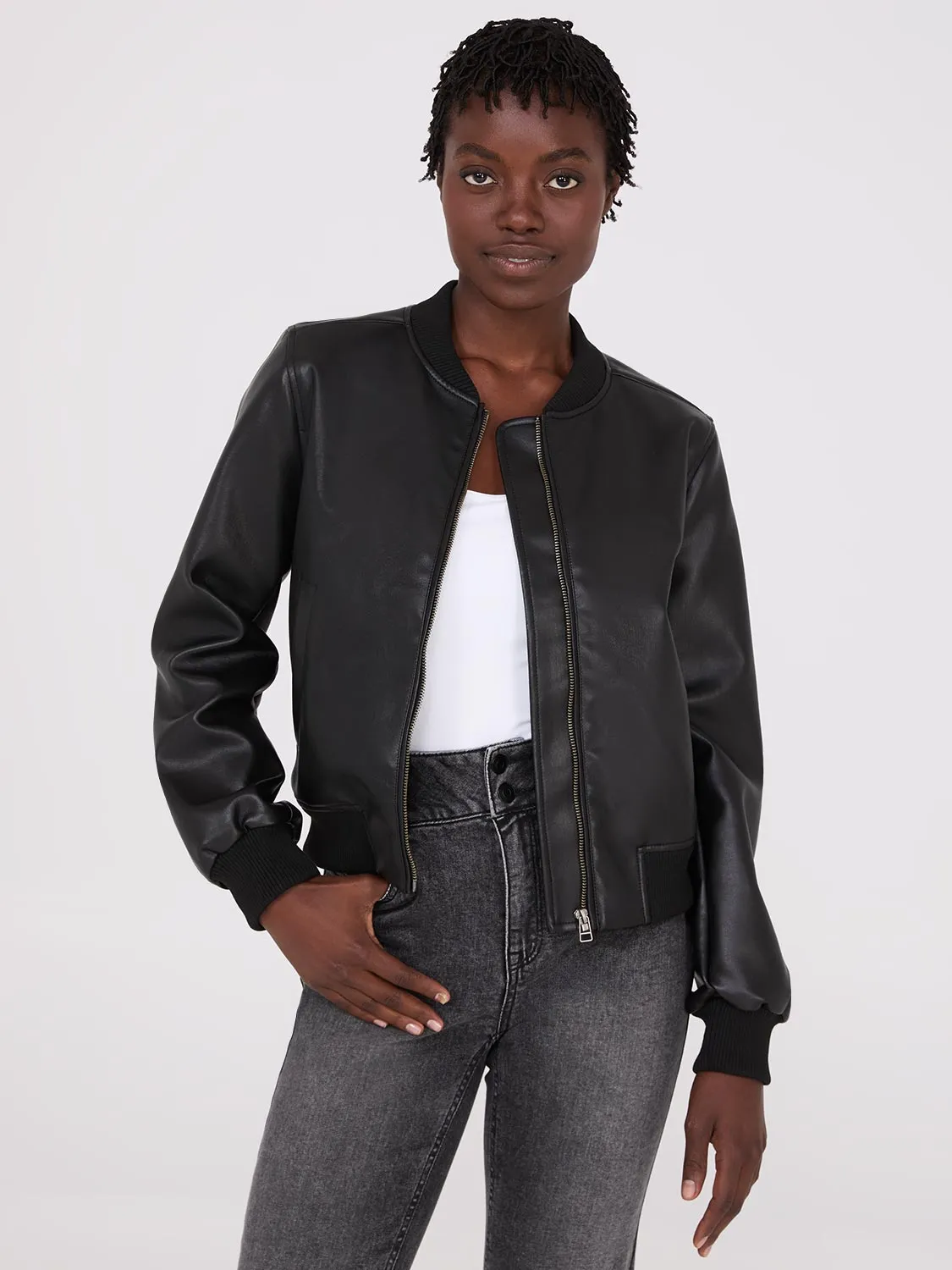 Faux Leather Bomber Jacket