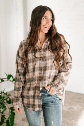 Feel The Warmth Flannel- Sand/Navy