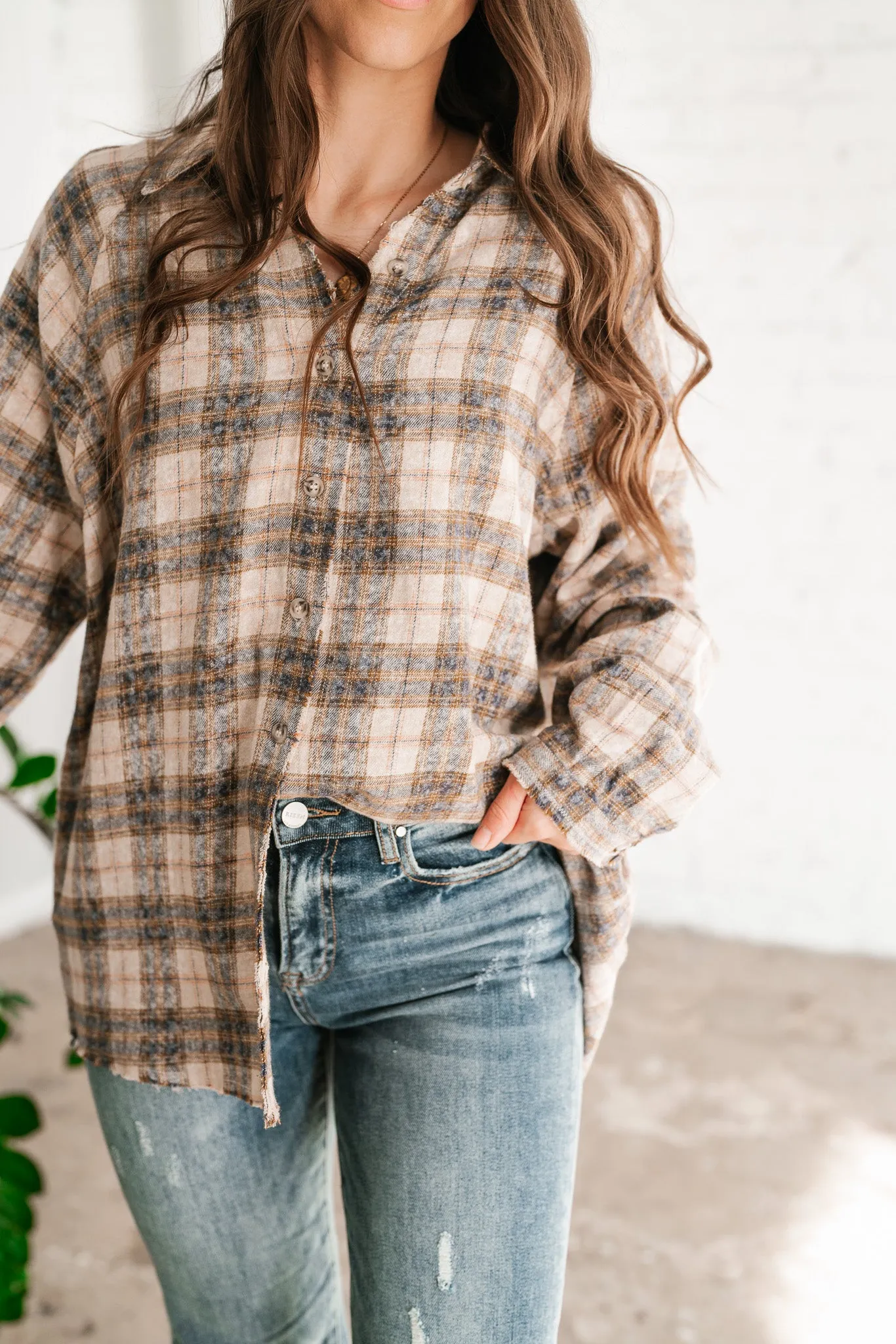 Feel The Warmth Flannel- Sand/Navy