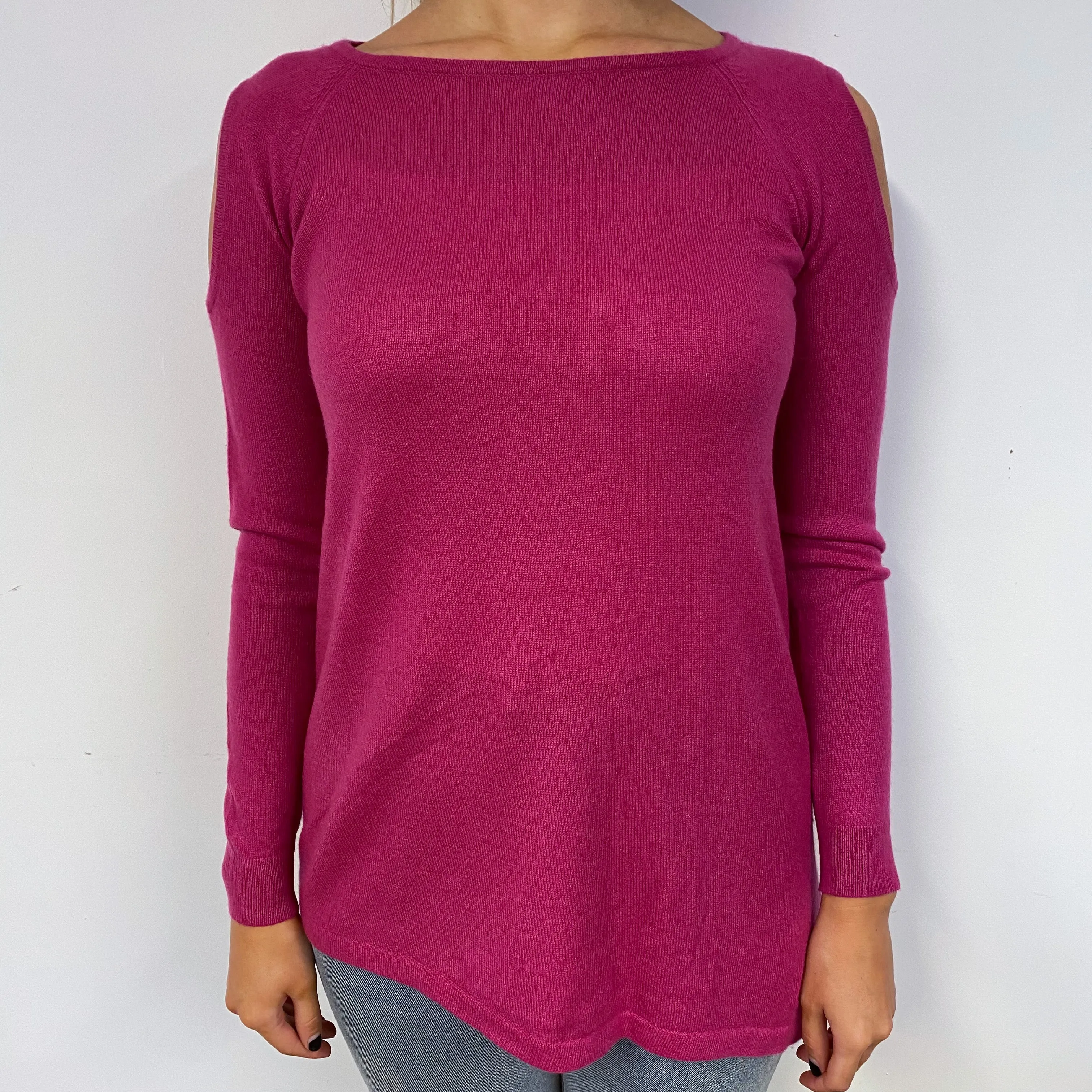 Fuchsia Pink Cashmere Crew Neck Jumper Small