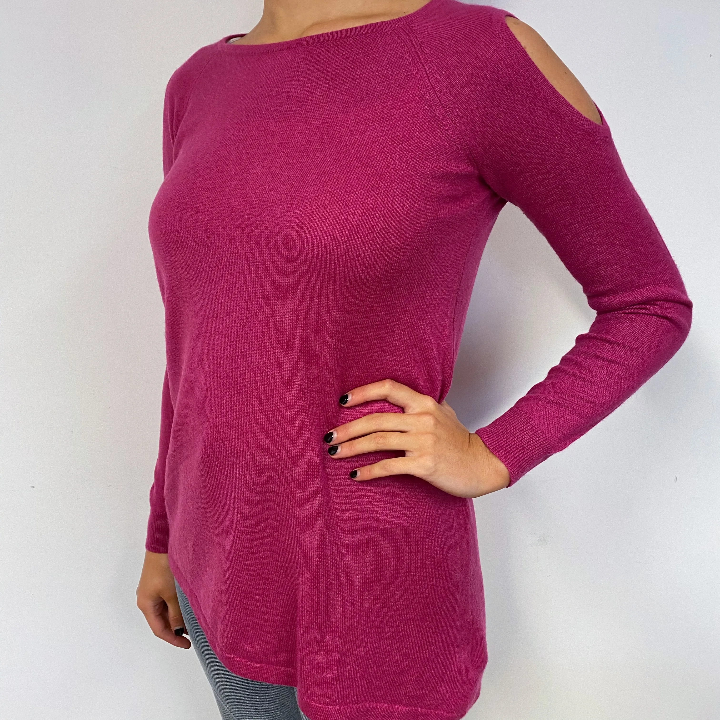 Fuchsia Pink Cashmere Crew Neck Jumper Small