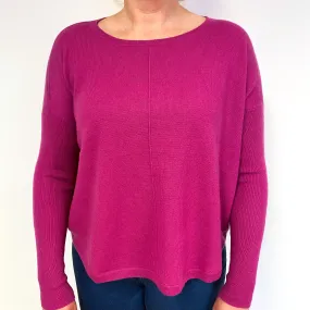 Fuchsia Pink Slouchy Cashmere Crew Neck Jumper Large