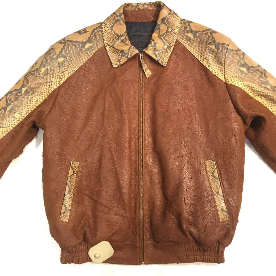 G-Gator Natural Diamond Back Snake/Suede Bomber Jacket