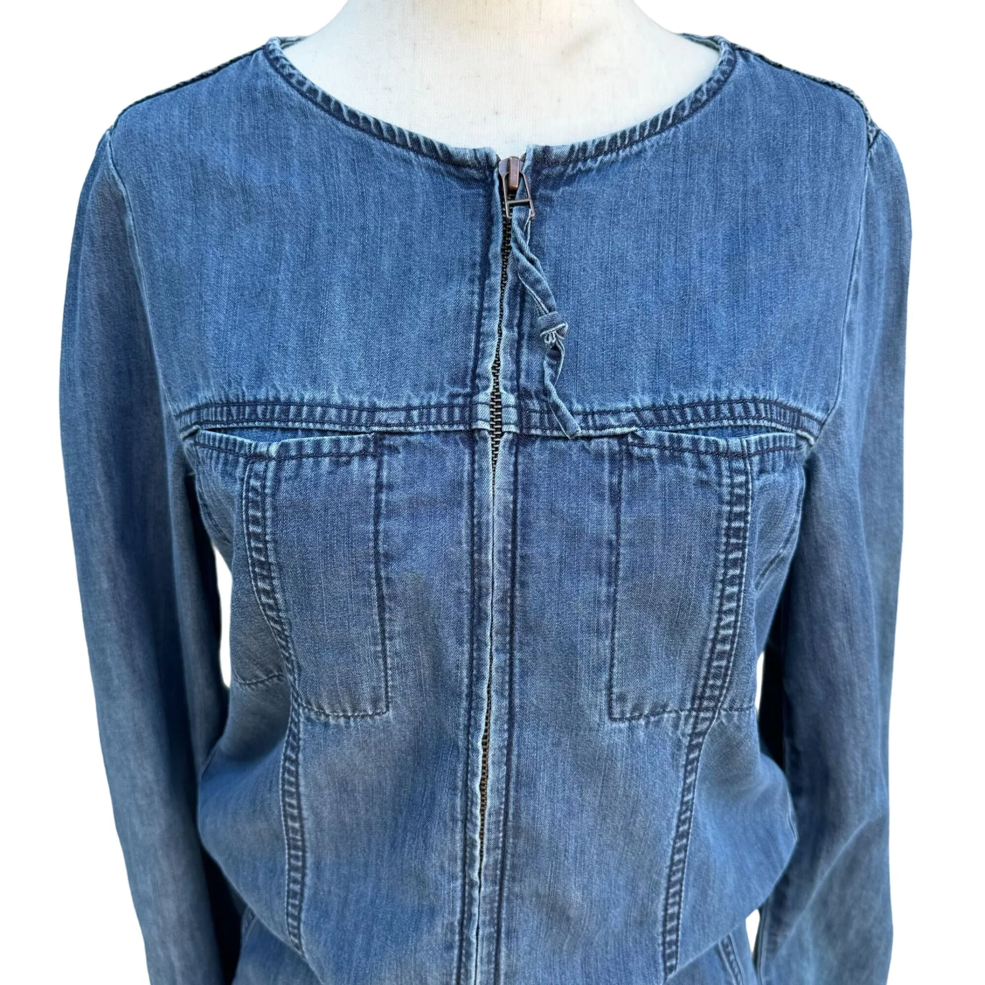 Gap Vintage Long Sleeve Drawstring Waist Zip Front Elastic Hem Denim Jumpsuit -S