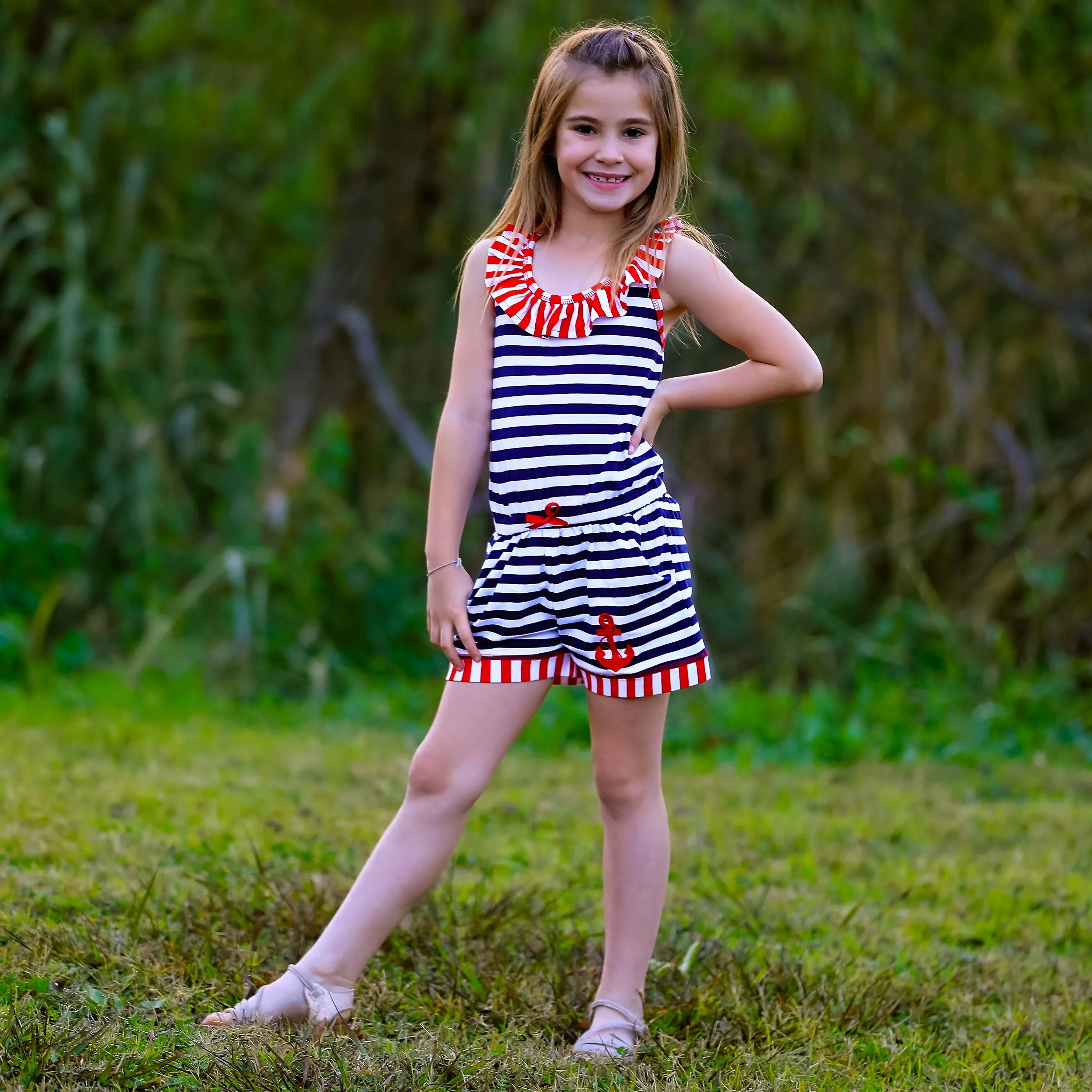 Girls Anchors Away Nautical Jumpsuit