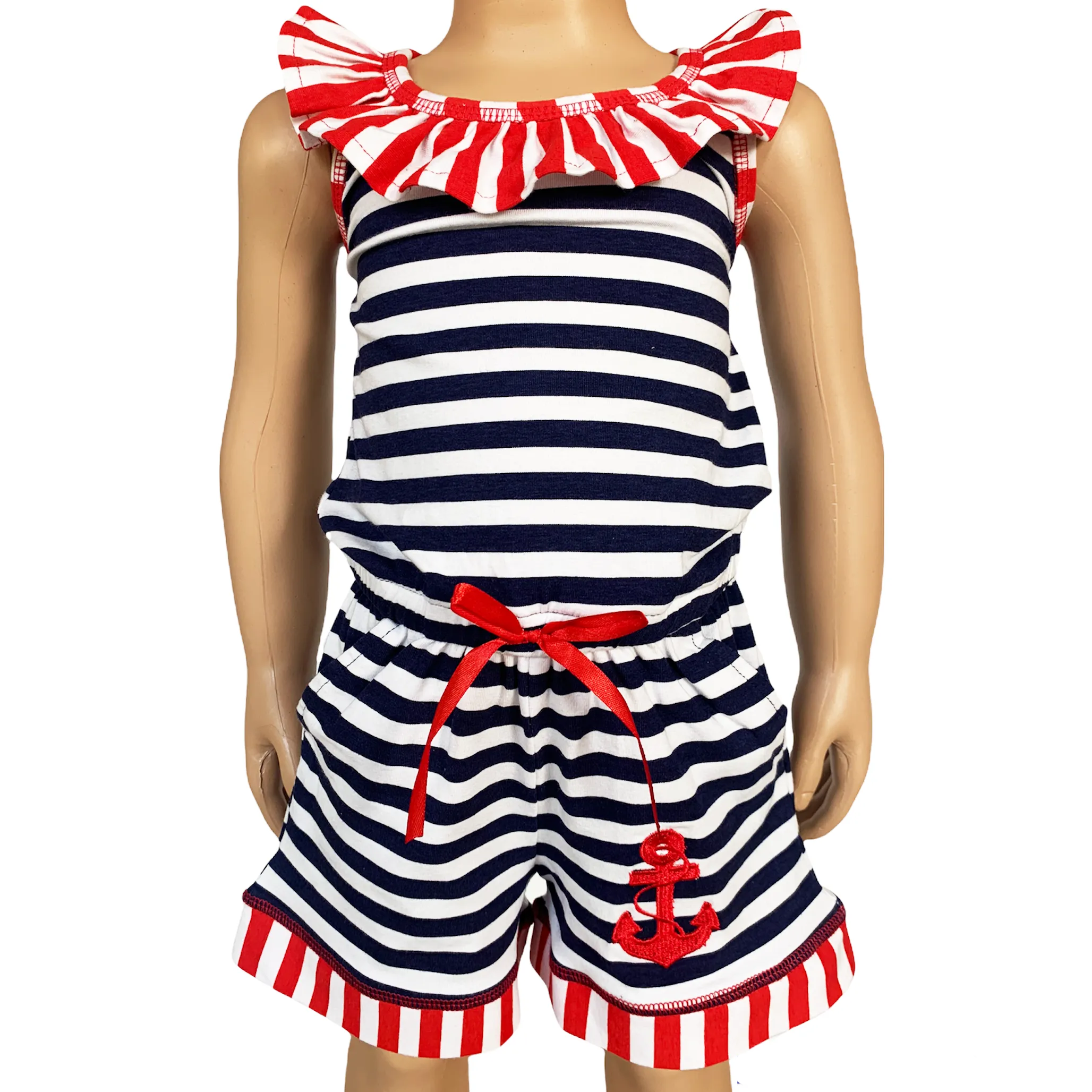 Girls Anchors Away Nautical Jumpsuit