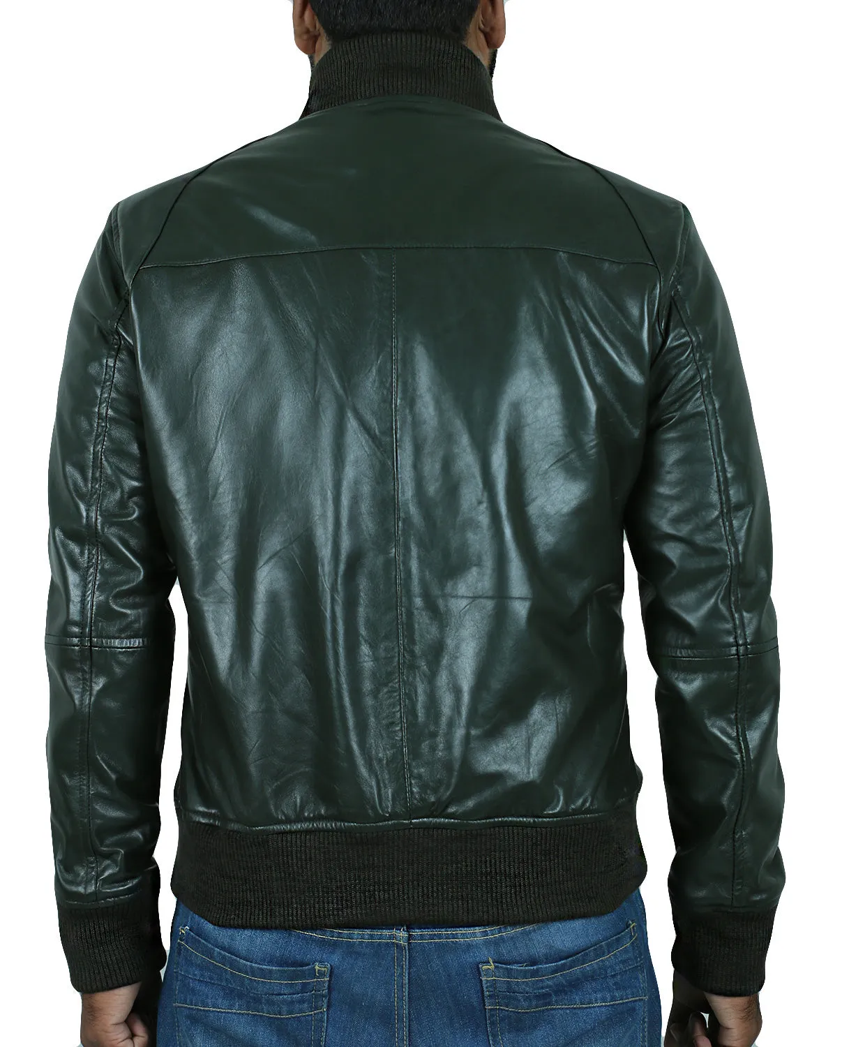 Glintix Navy Blue Bomber Leather Jacket