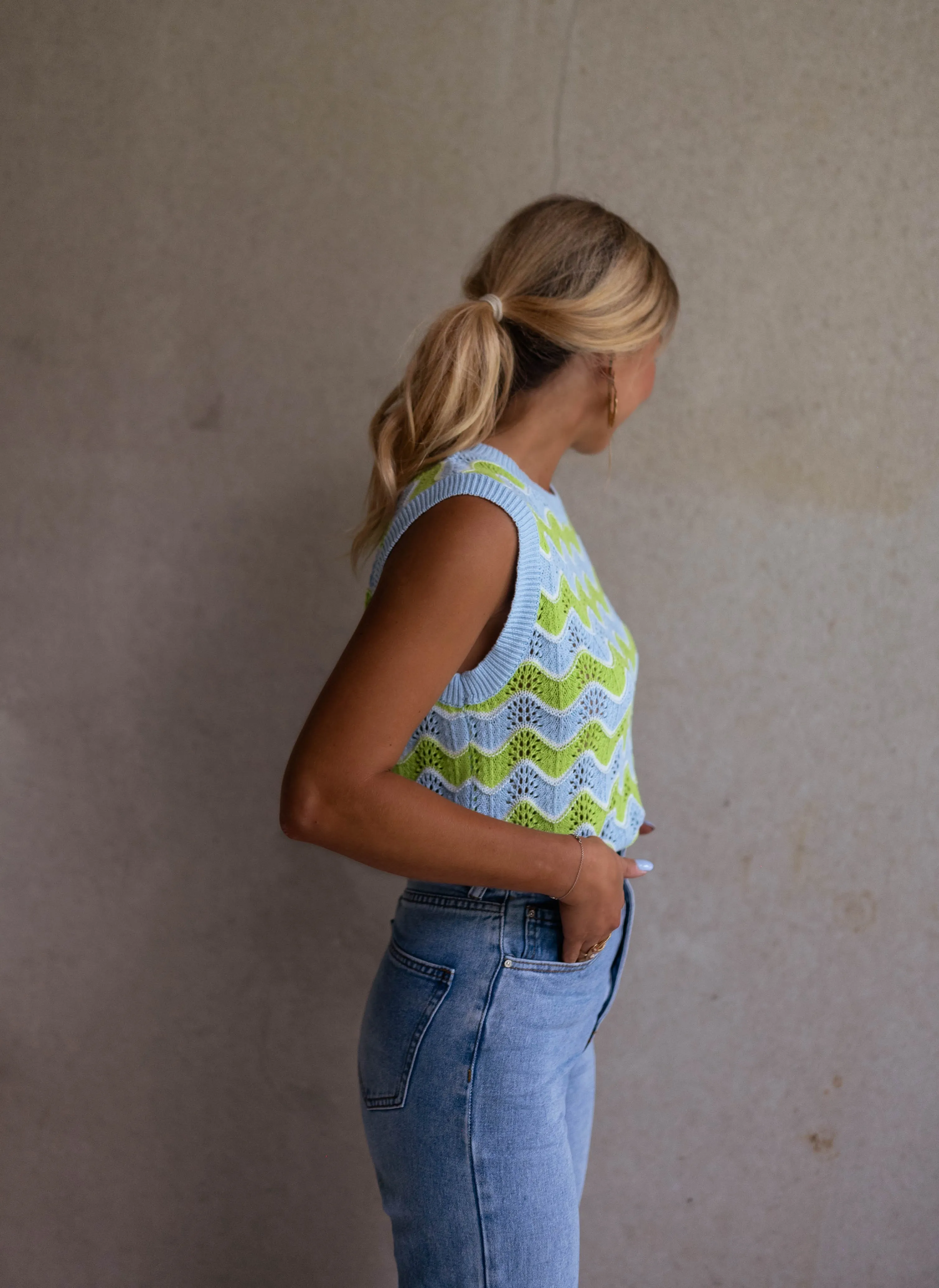 Green and Blue Crochet Stany Top