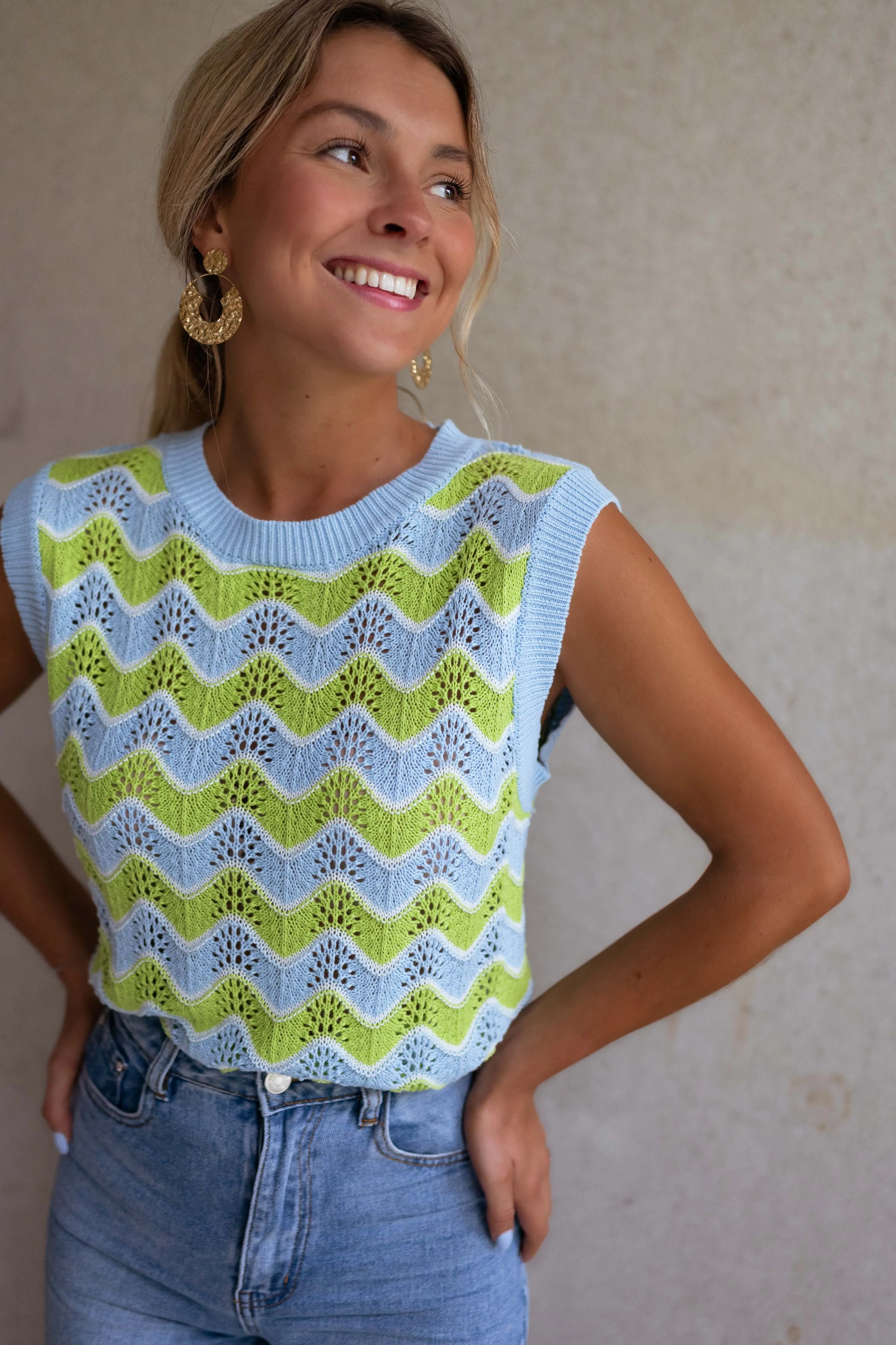 Green and Blue Crochet Stany Top