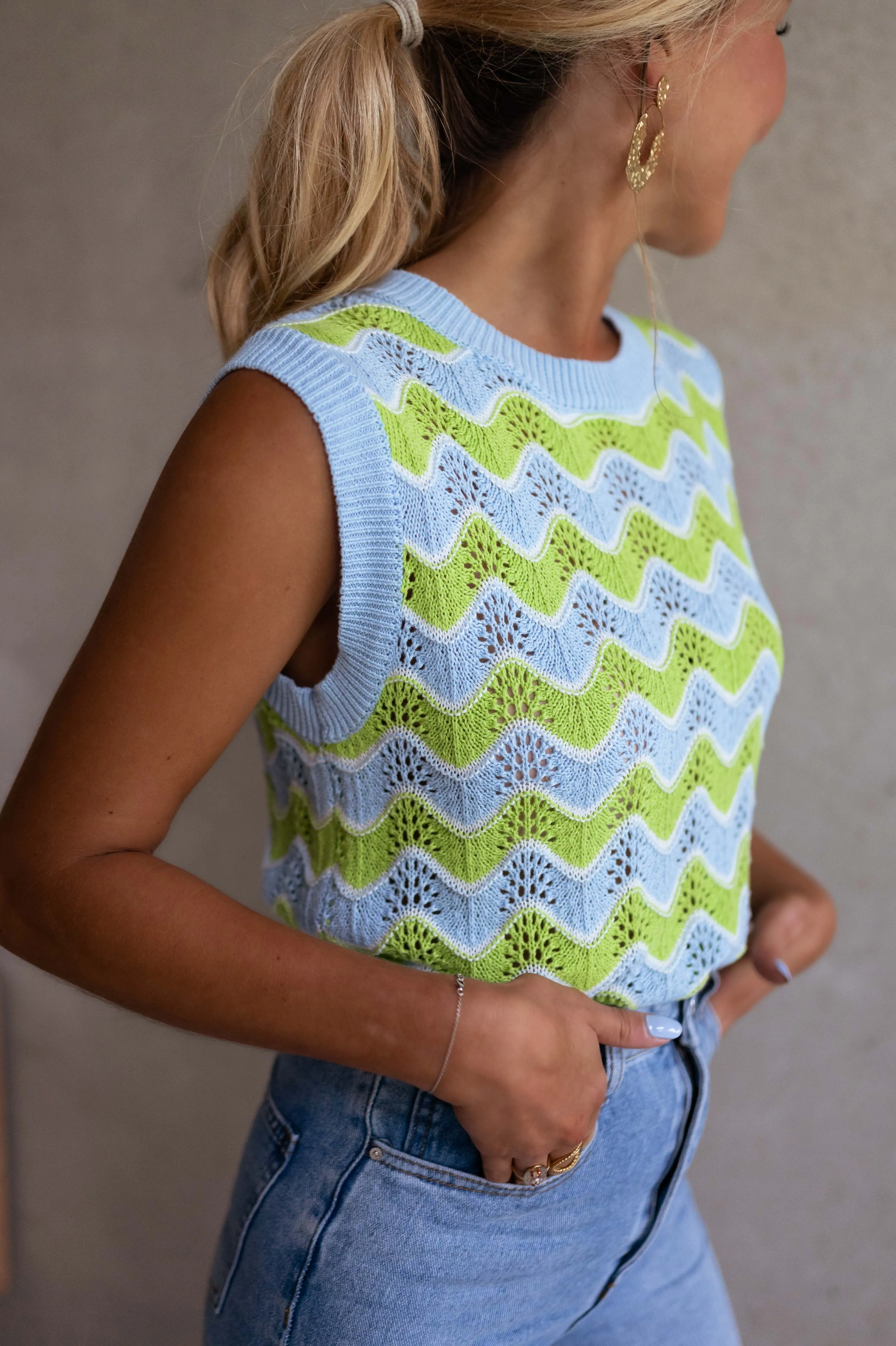 Green and Blue Crochet Stany Top