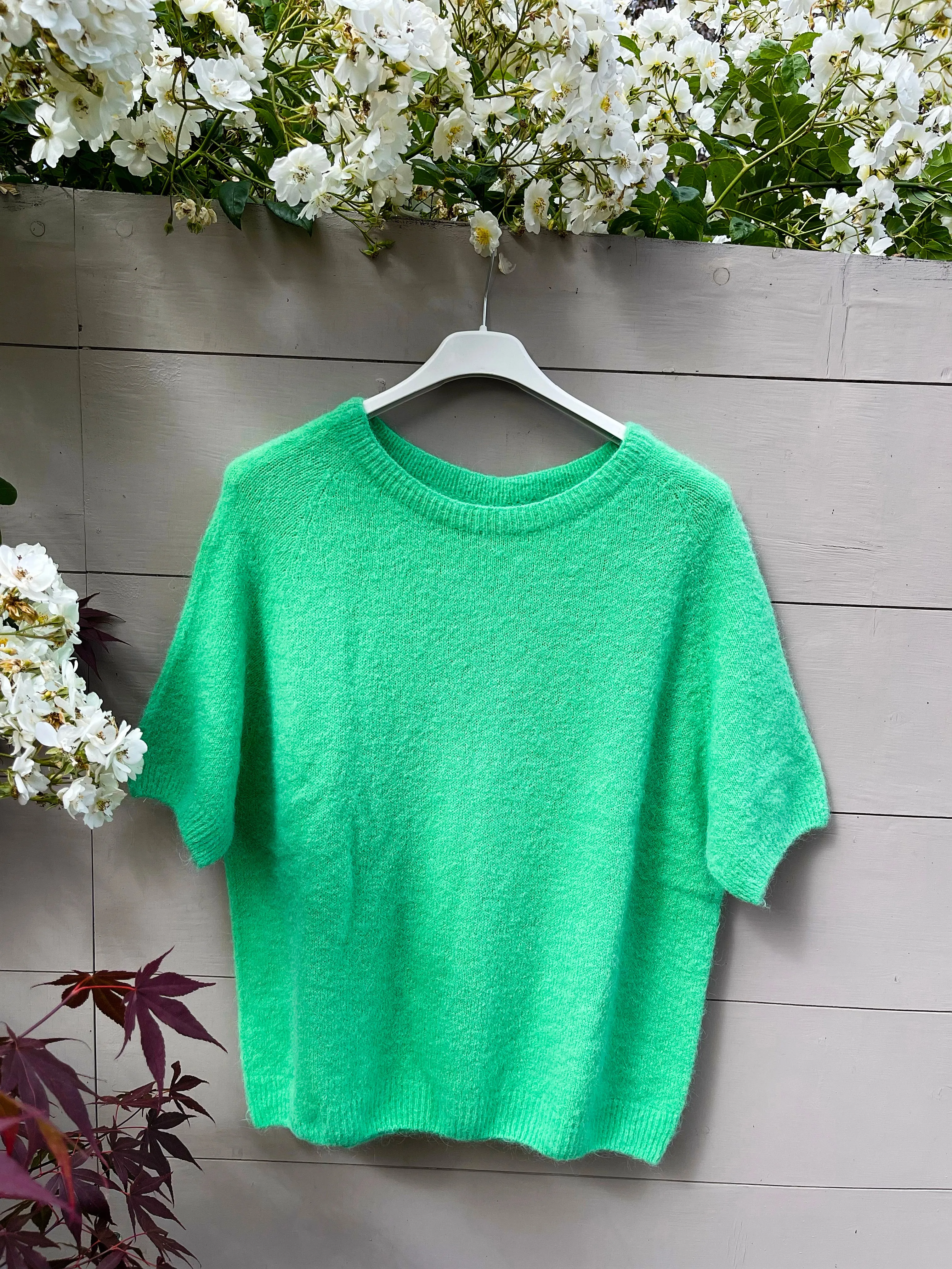 Green Cropped Sleeve Jumper