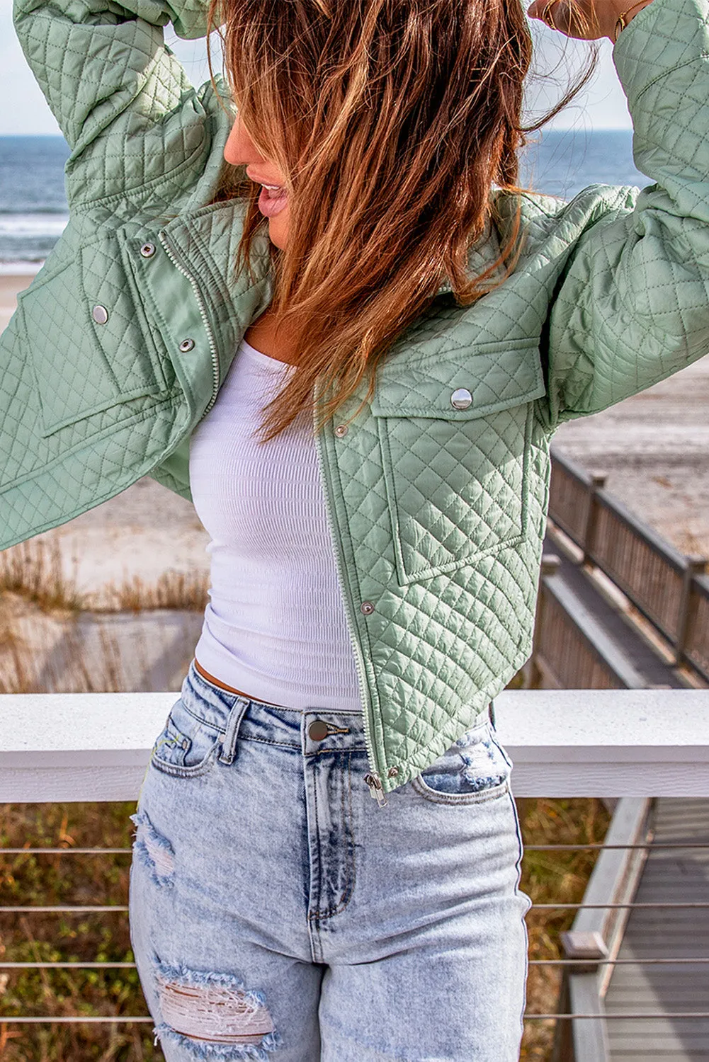 Green Quilted Cropped Jacket