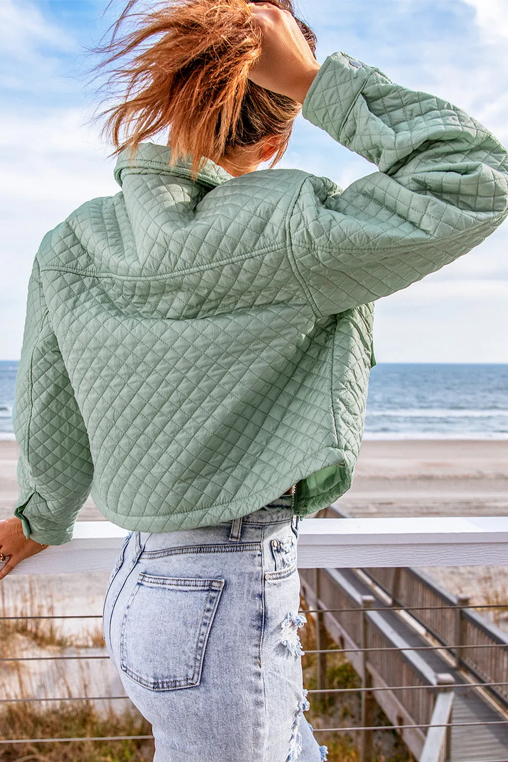 Green Quilted Cropped Jacket