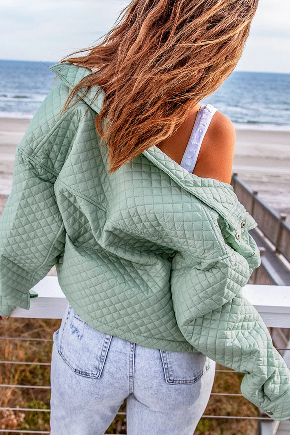 Green Quilted Cropped Jacket