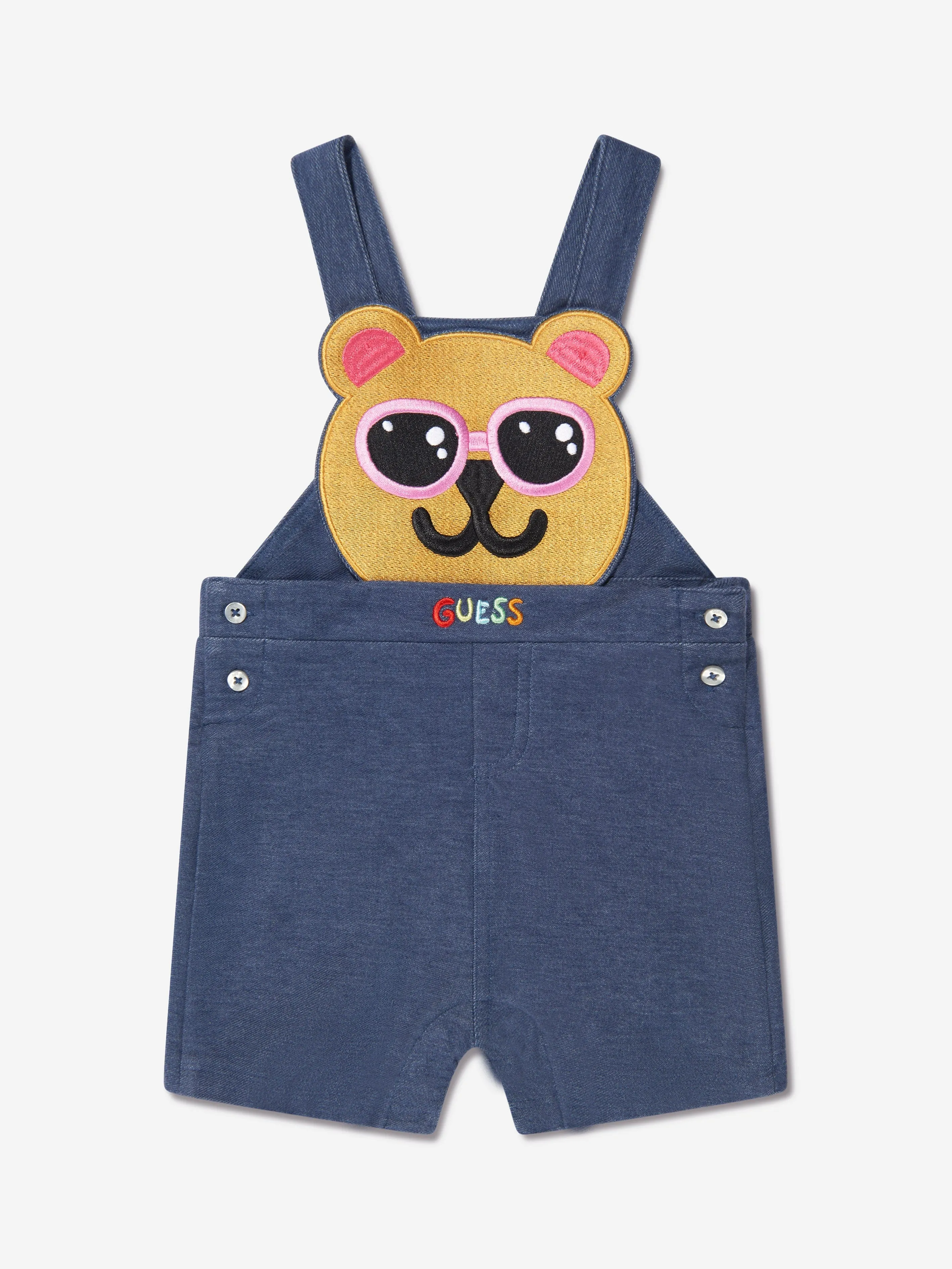 Guess Baby Girls Bodysuit And Knit Denim Shortall in Pink