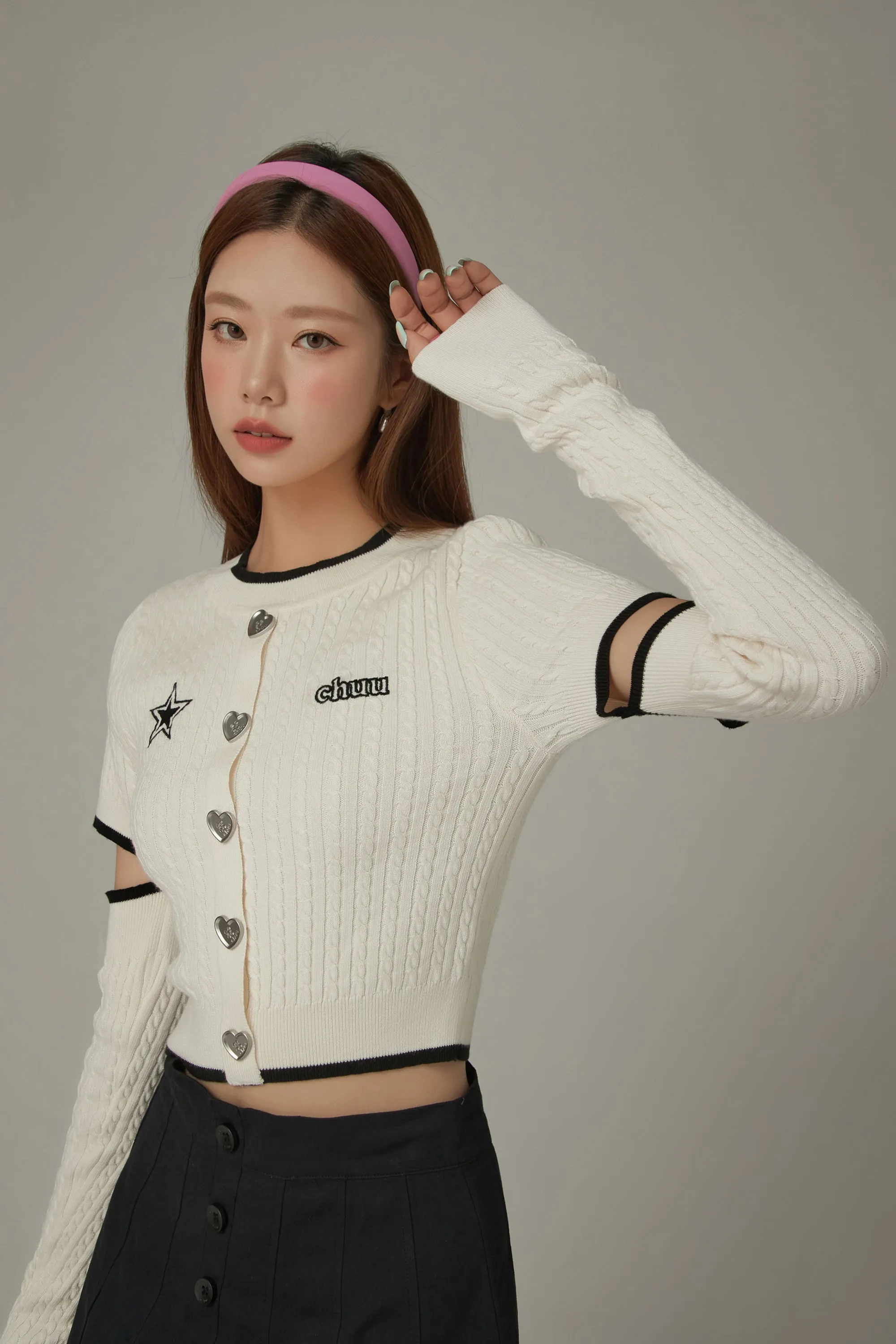 Heart Button Cutout Knit Top