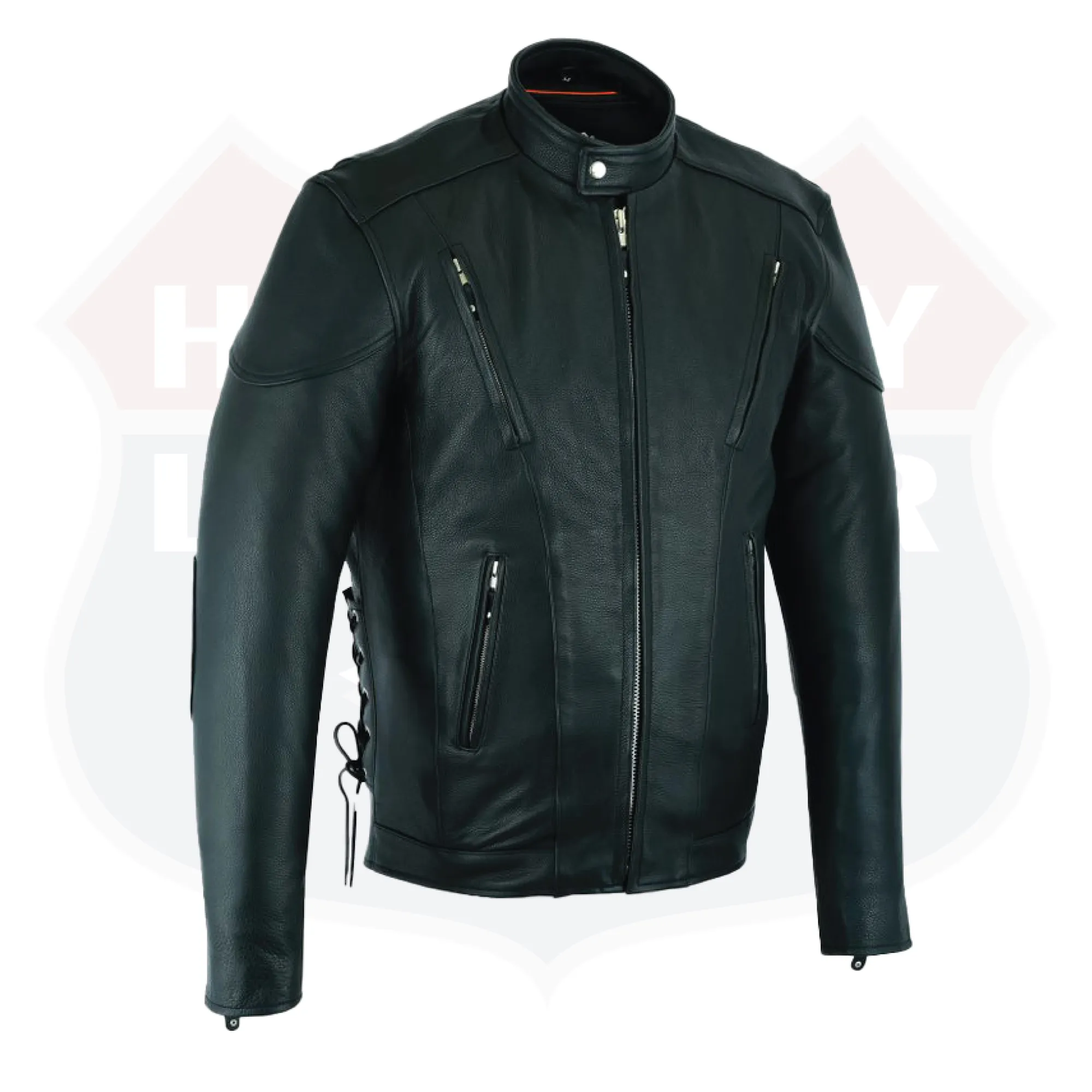 HL10206Tall TALL black vented racer leather motorcycle jacket- (longer sleeve & back length)