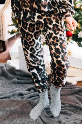 In The Jungle Mocha Brown Leopard Pajama Joggers