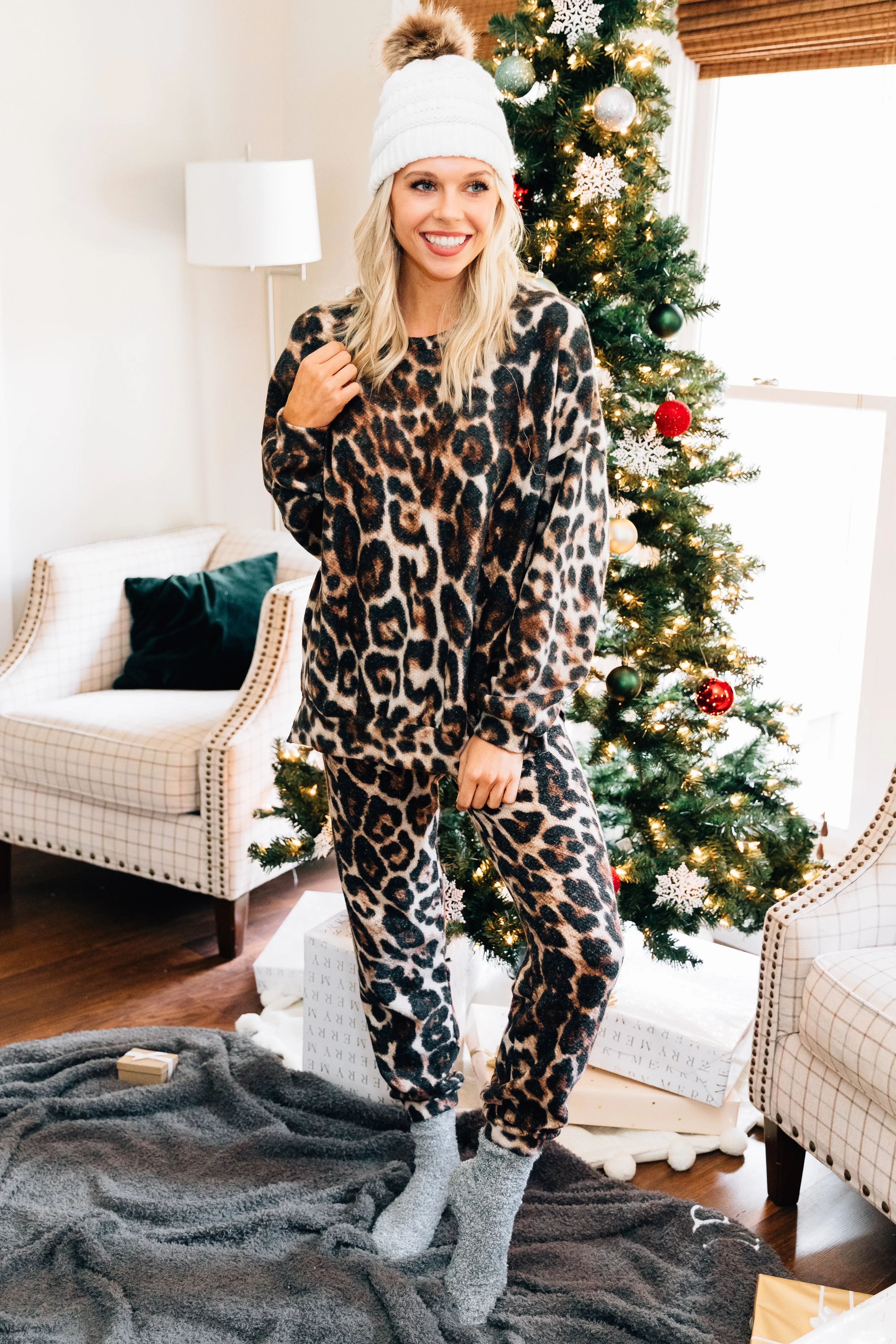 In The Jungle Mocha Brown Leopard Pajama Joggers