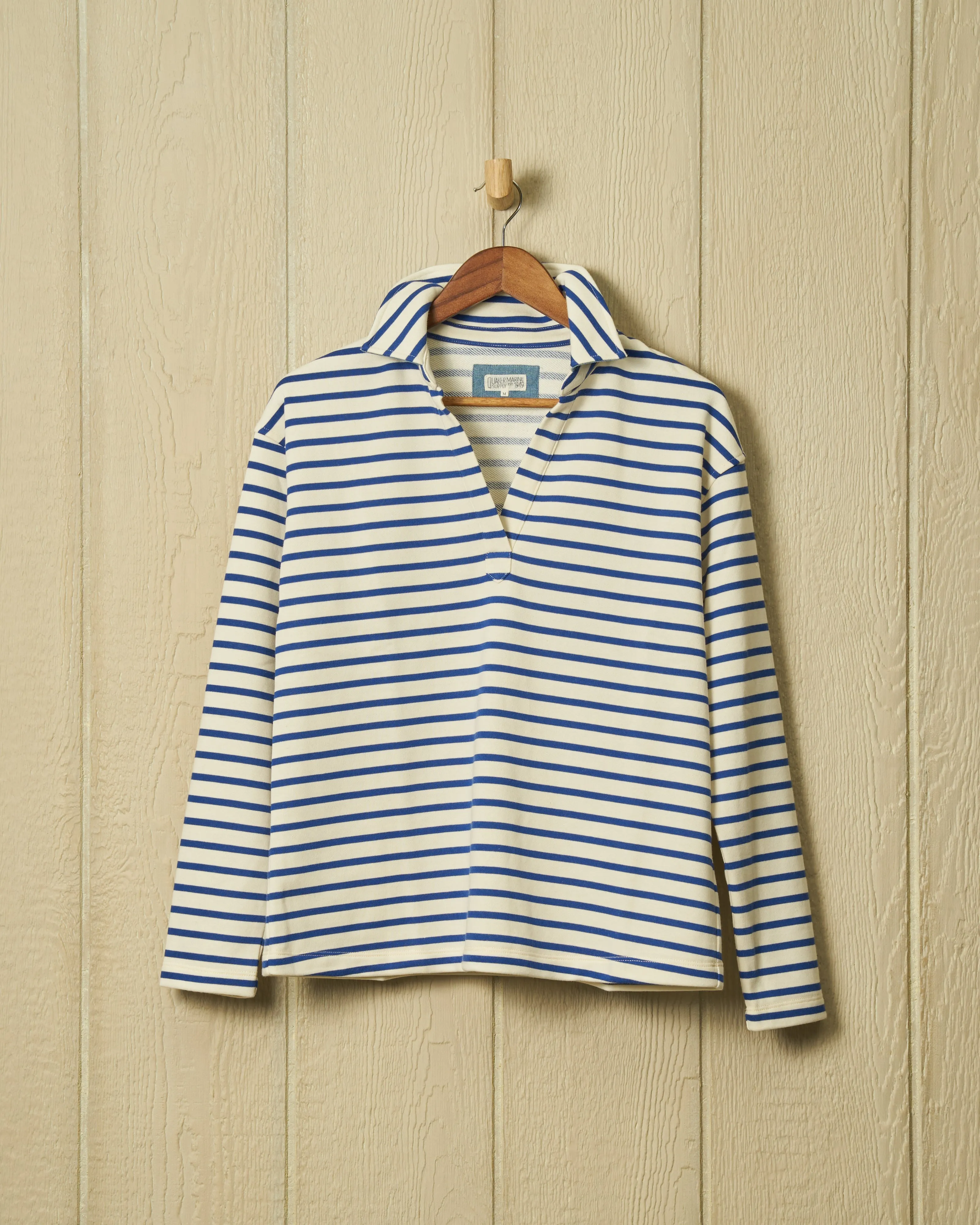 Inlet Pullover in Cream/Atlantic Blue Loopback Terry