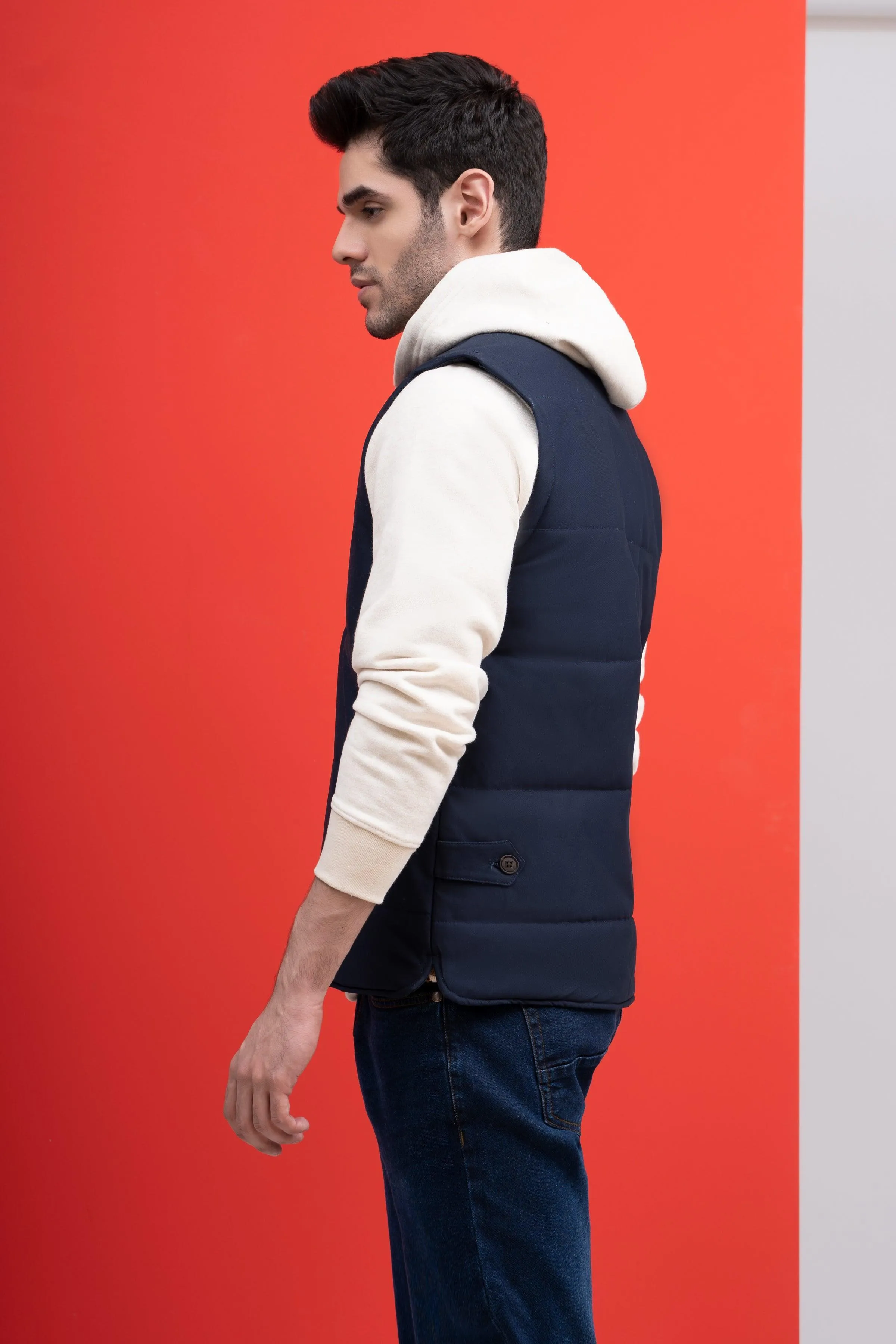 JACKET QUILTED WITH RIB BAN S/L NAVY