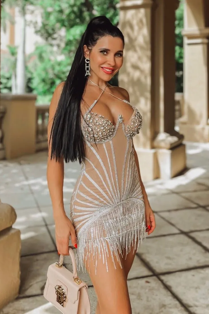 Jessica Bara Alpha 2 Halter Crystal Mesh Mini Dress As Seen On Maryam Shinali