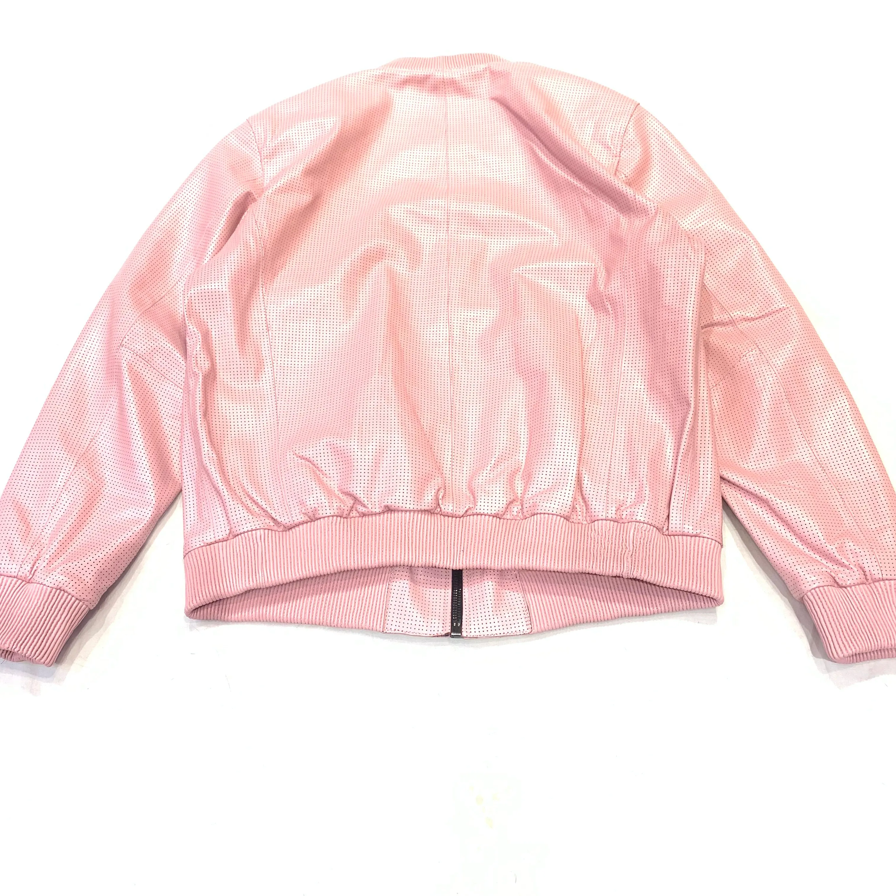 Kashani Baby Pink Perforated Lambskin Bomber Jacket