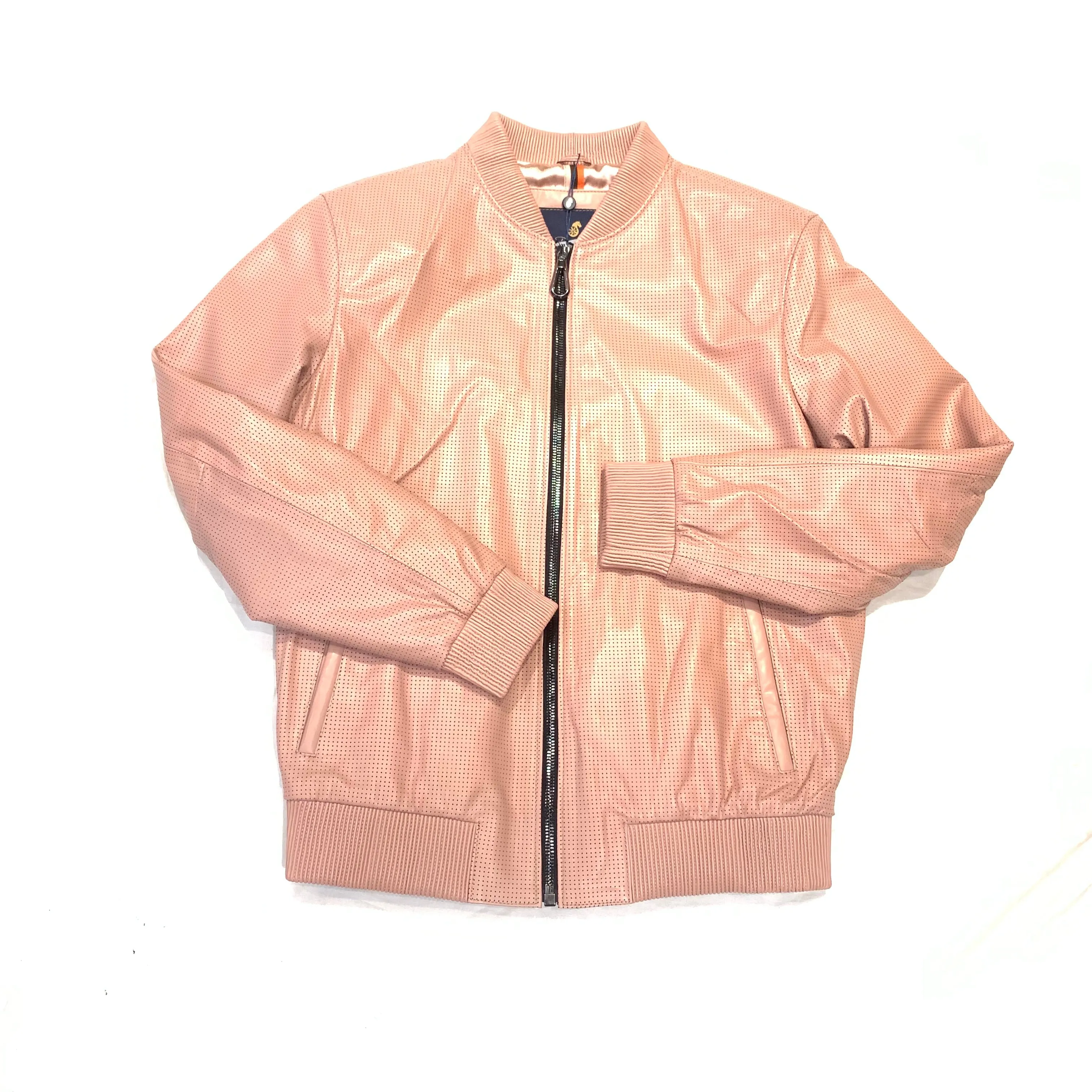 Kashani Salmon Perforated Lambskin Bomber Jacket