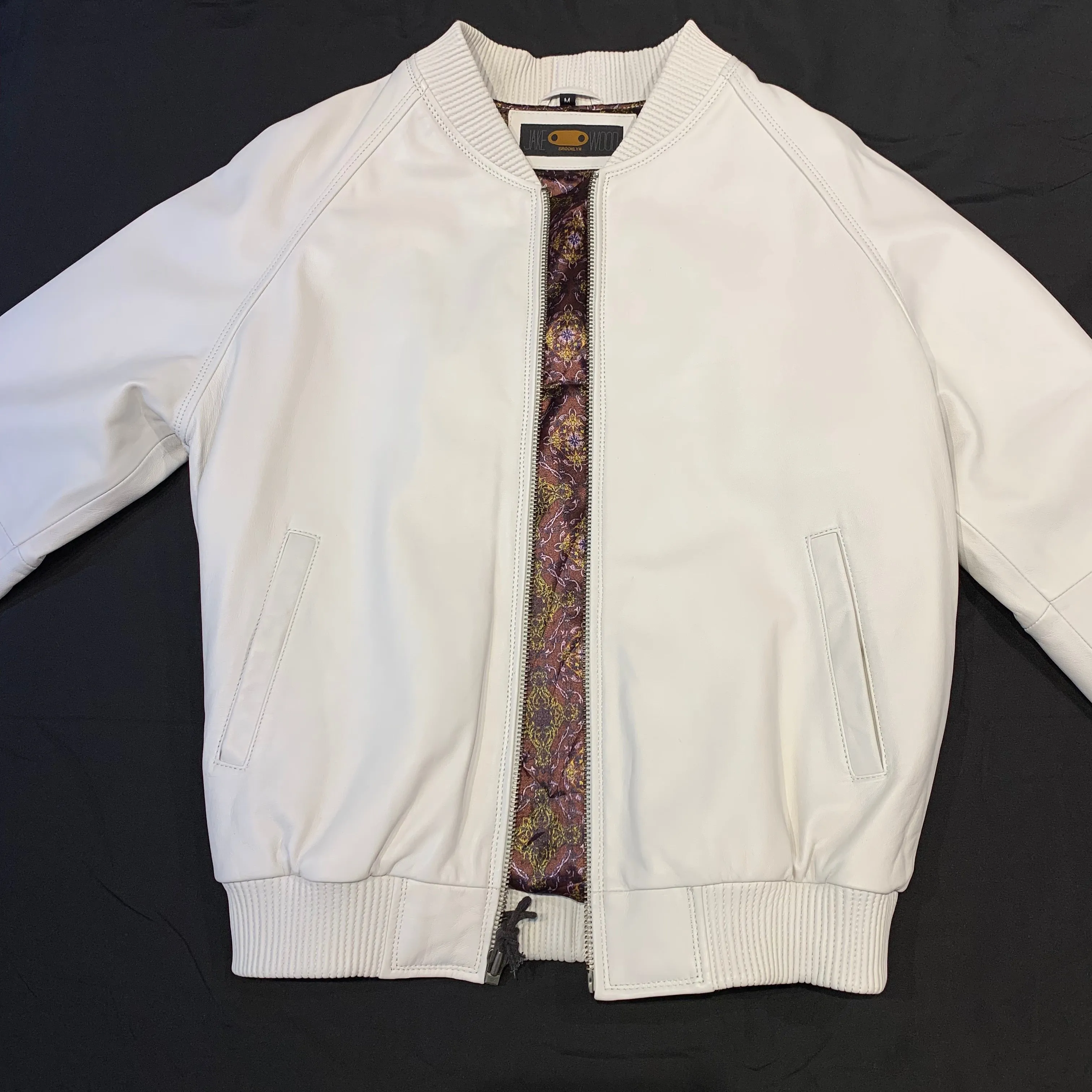 Kashani White Lambskin MA-1 Bomber Jacket