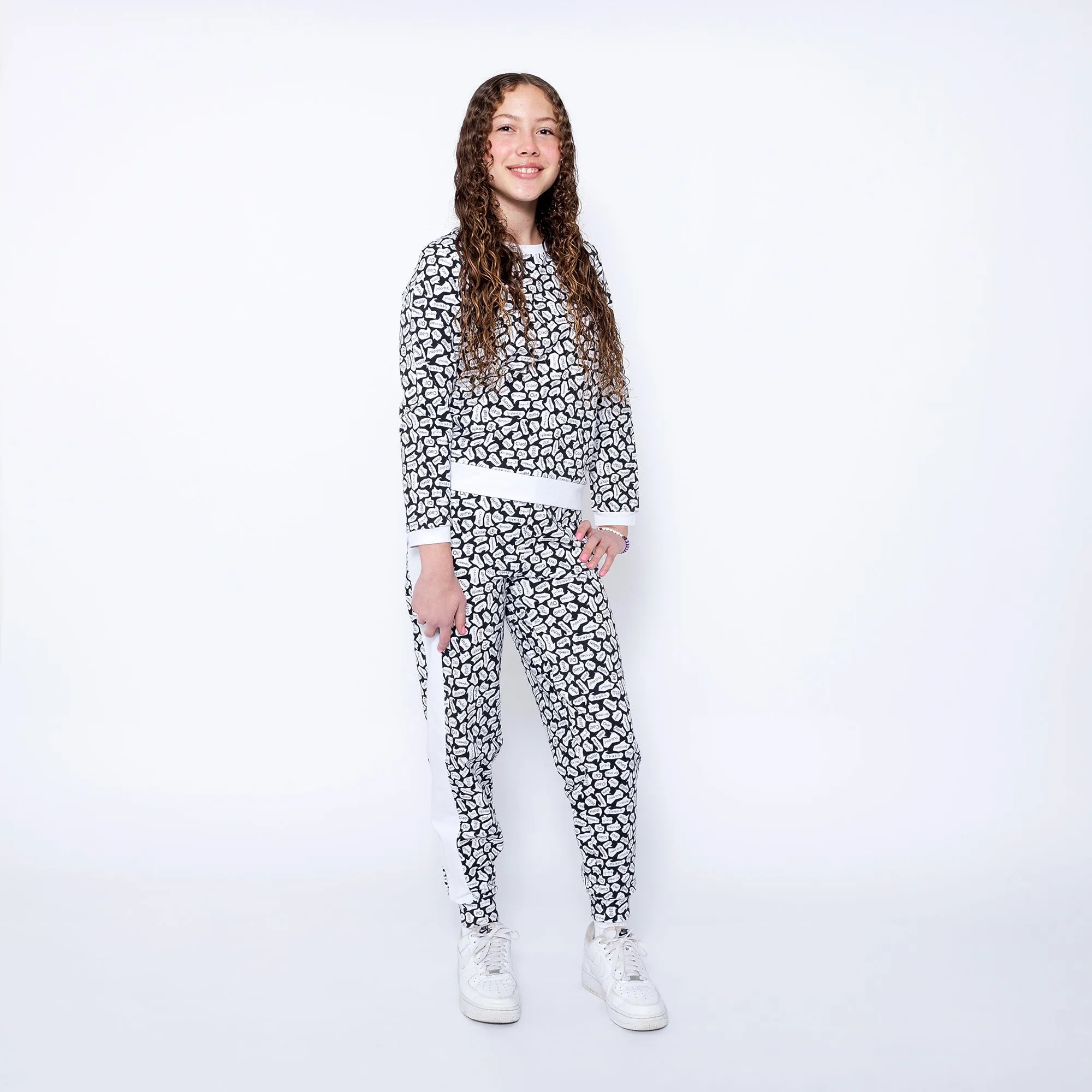 Kids Crewneck Sweatshirt and Jogger Pants Set - Black/White-Hello