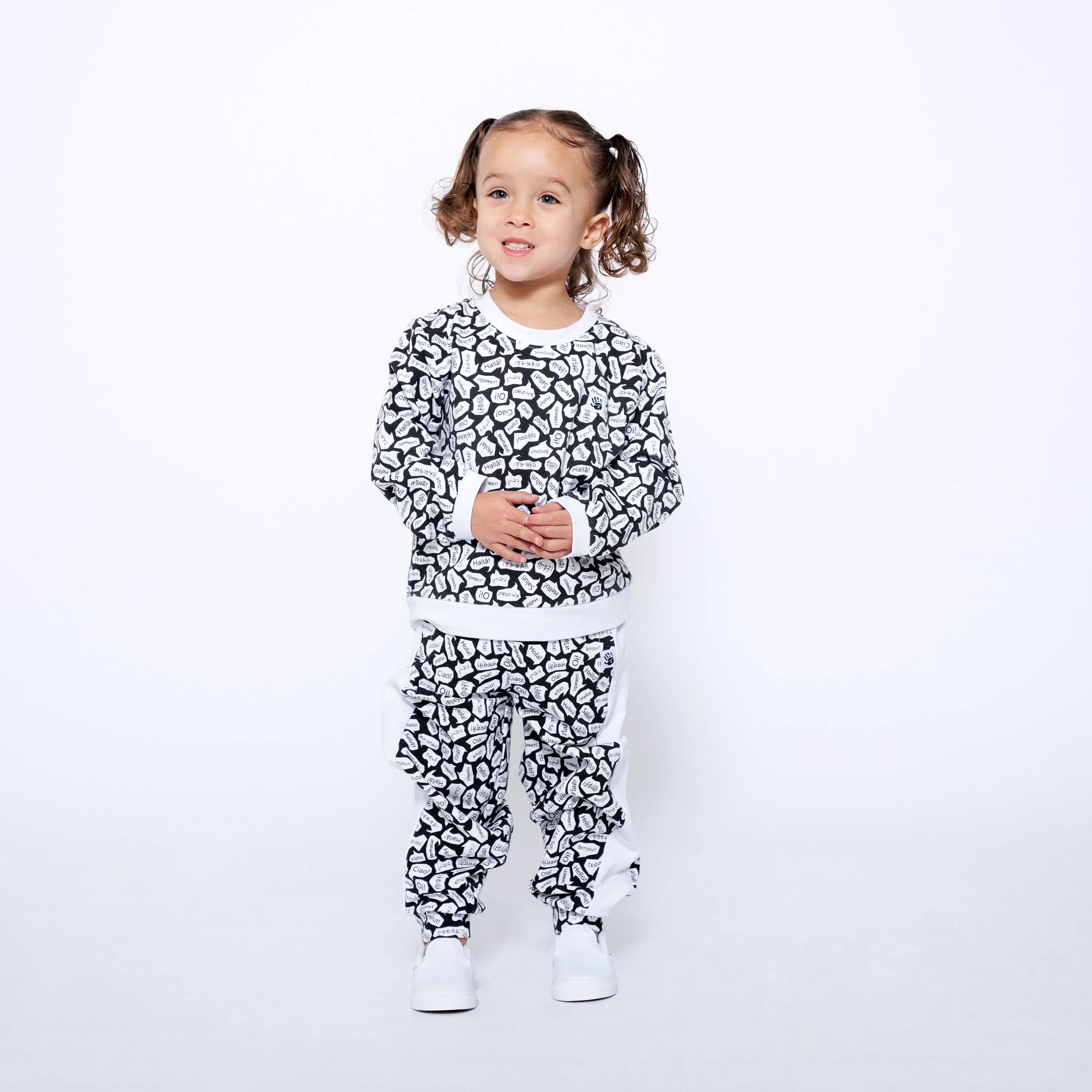 Kids Crewneck Sweatshirt and Jogger Pants Set - Black/White-Hello