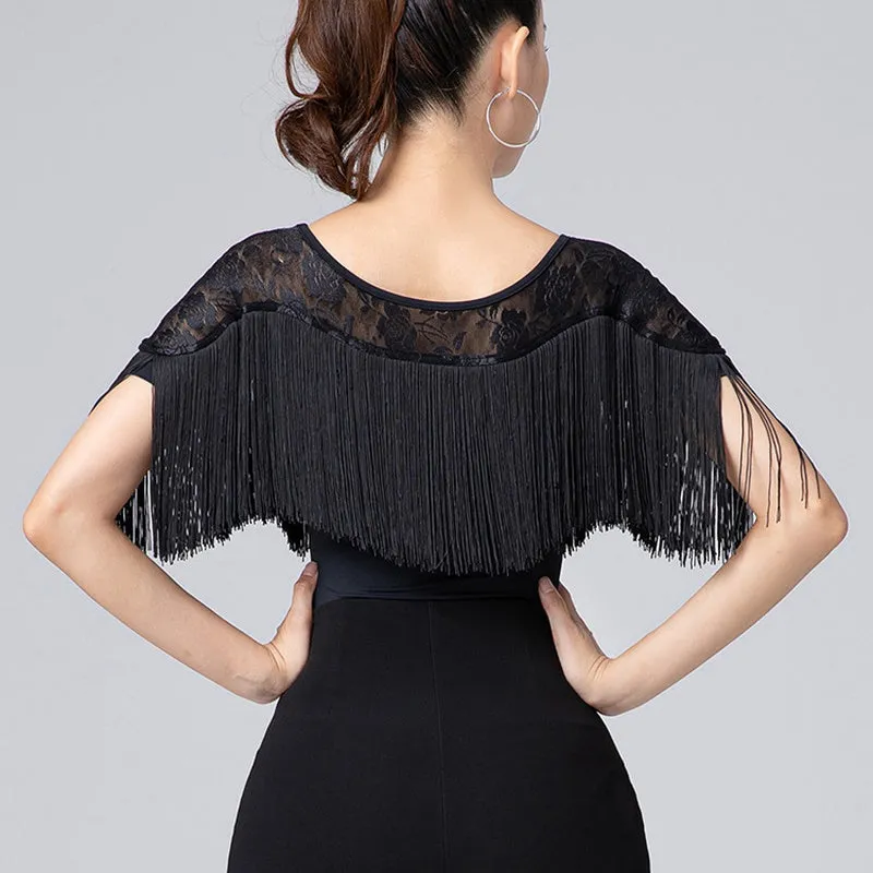 Lace Floral Short Sleeve Latin/Ballroom Top