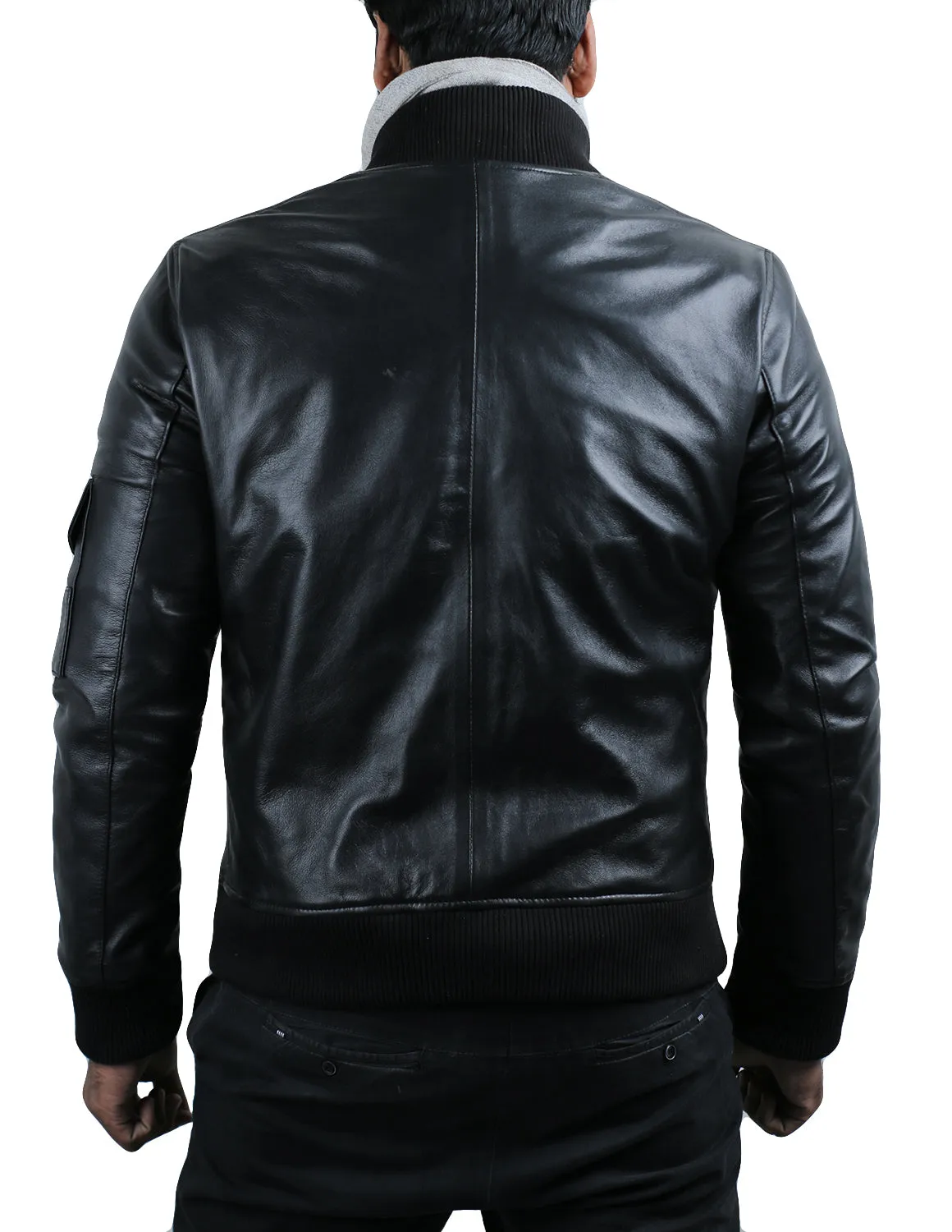 Leather Jackets Hub Mens Genuine Lambskin Leather Jacket (Black, Bomber Jacket) - 1501286