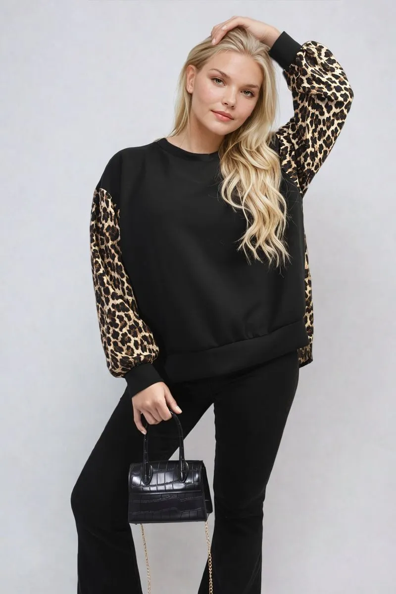 Leopard Print Long Sleeve Knitted Jumper