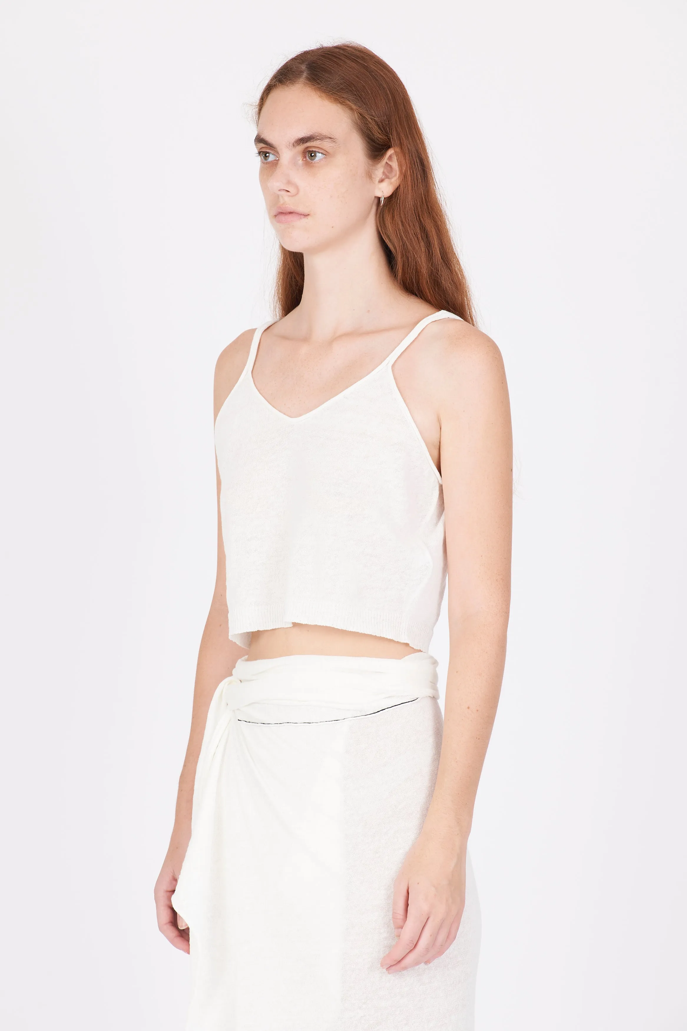 Linen Cotton Knit Top - White