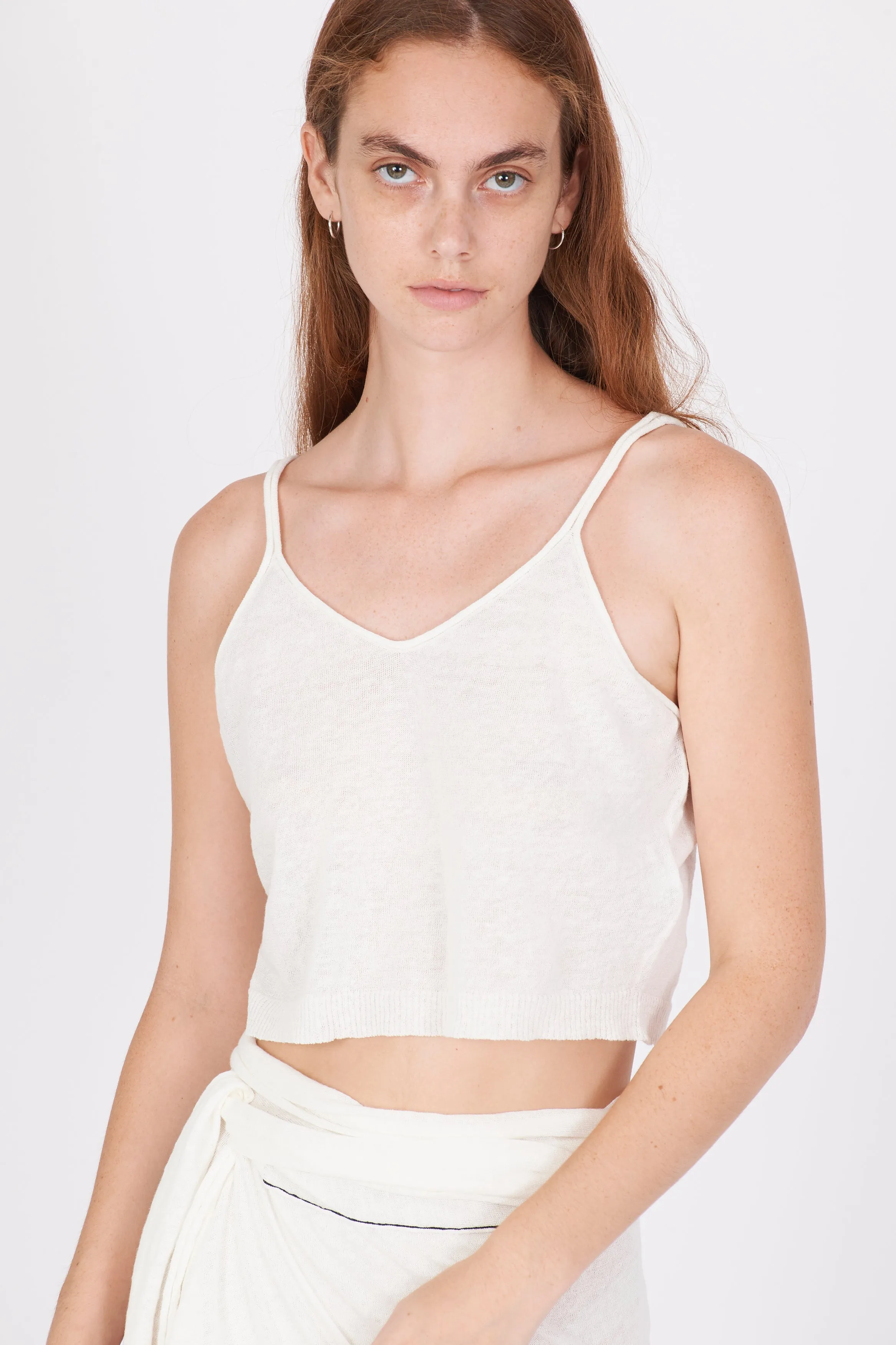 Linen Cotton Knit Top - White